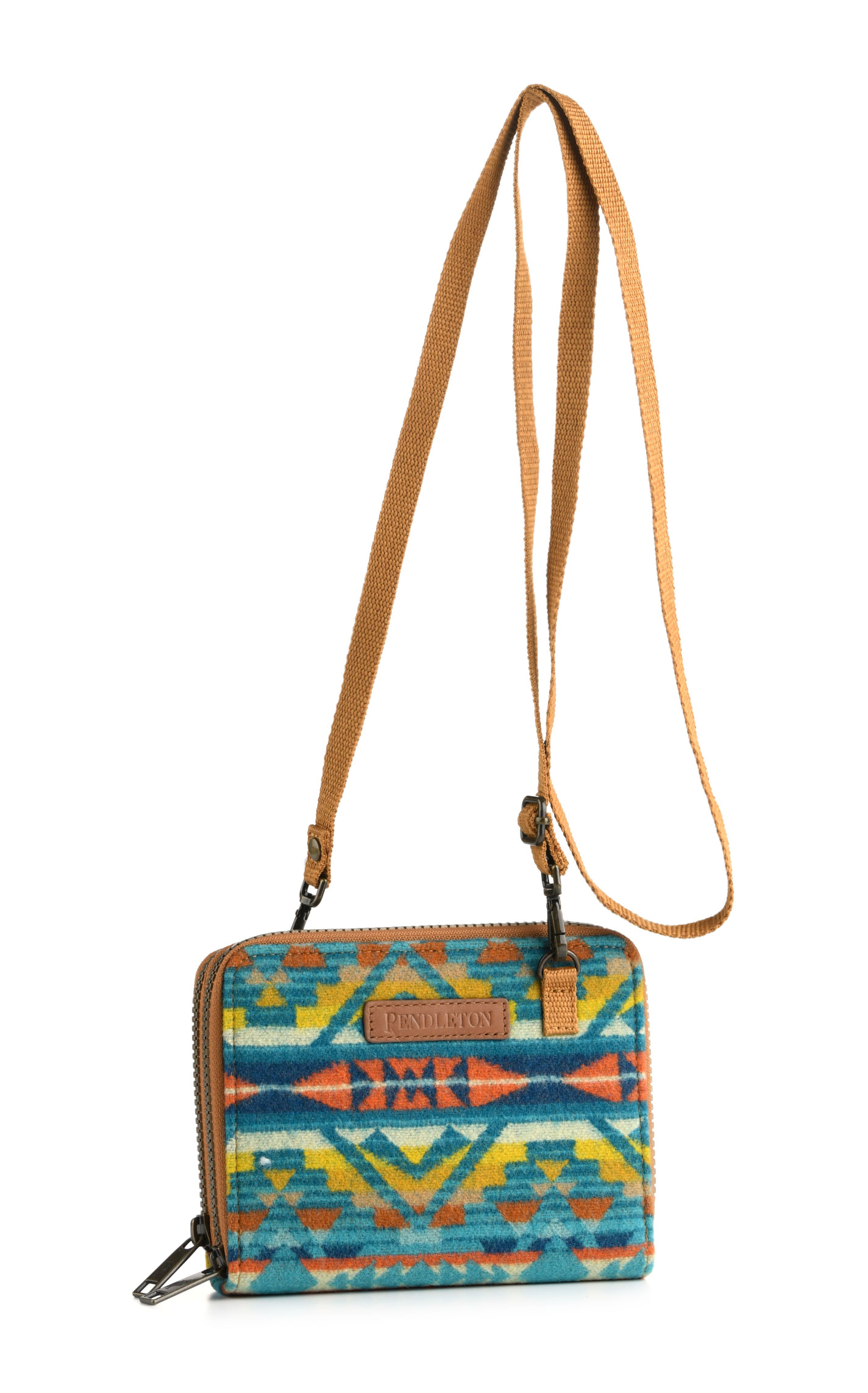 Pendleton Turquoise Tangerine Sunset & Cream Aztec Alto Mesa Crossbody Organizer Wallet - Image 1