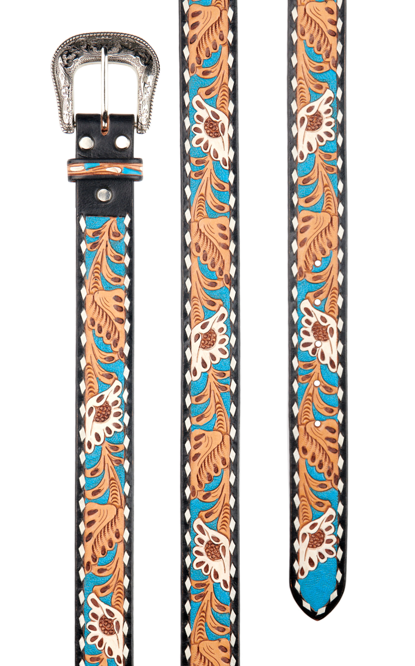 Nocona Women's Colorful Floral Tooled Leather Painted Western Belt - Image 1
