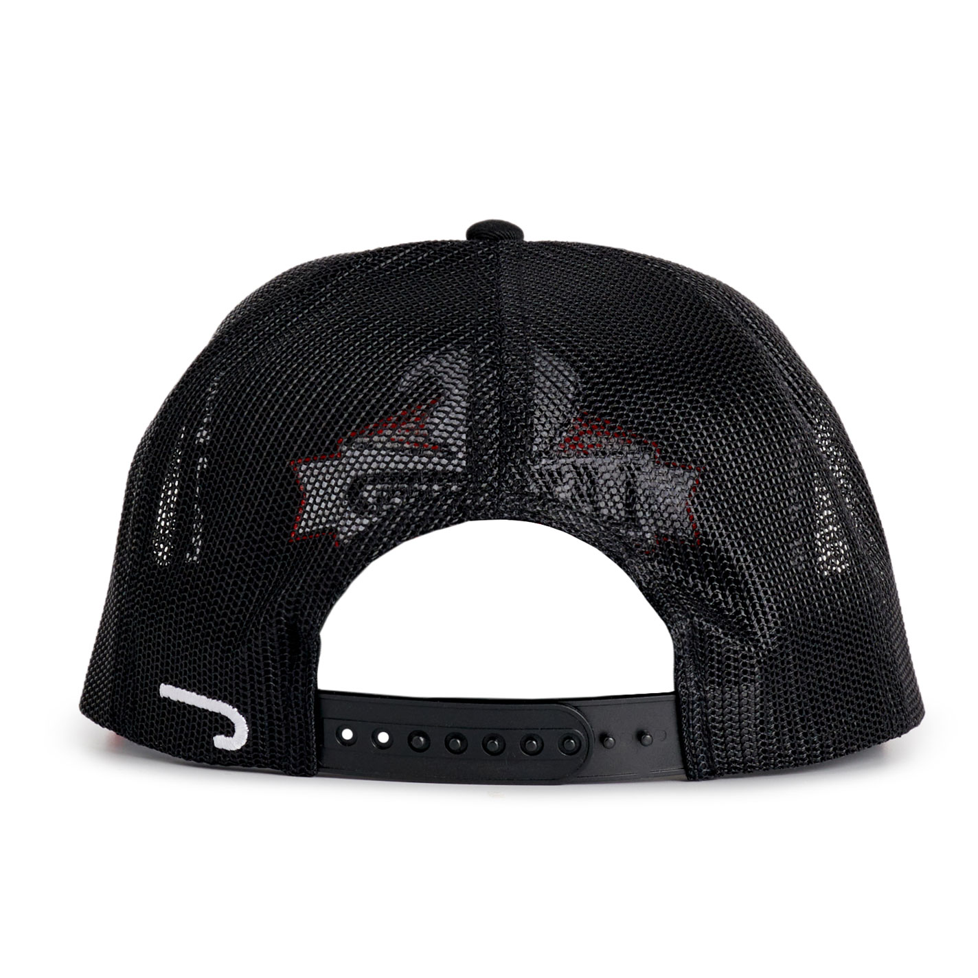Lazy J Ranch Wear Black & Red Patch & Rope Flat Bill Mesh Cap - Image 1