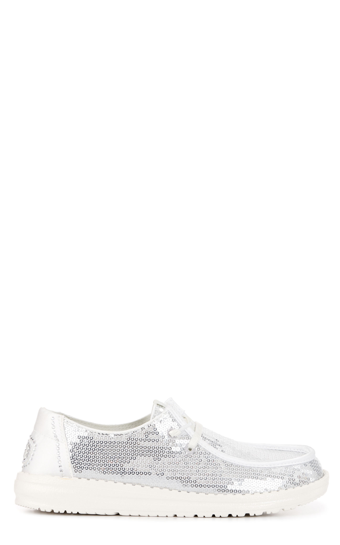 Hey Dude Women’s Wendy Disco Silver and White Sequin Casual Shoes - Image 1