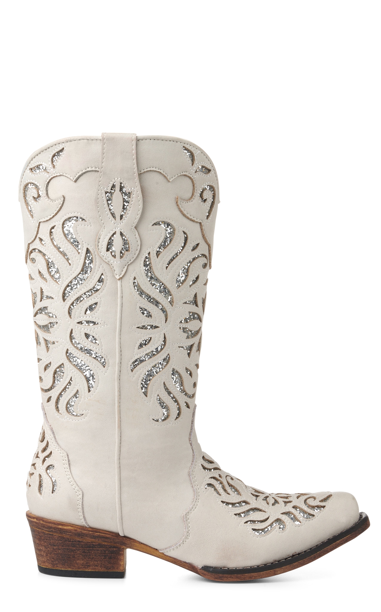 Roper Women's Riley Glitz White with Silver Glitter Inlay Snip Toe Cowboy Boots - Image 1