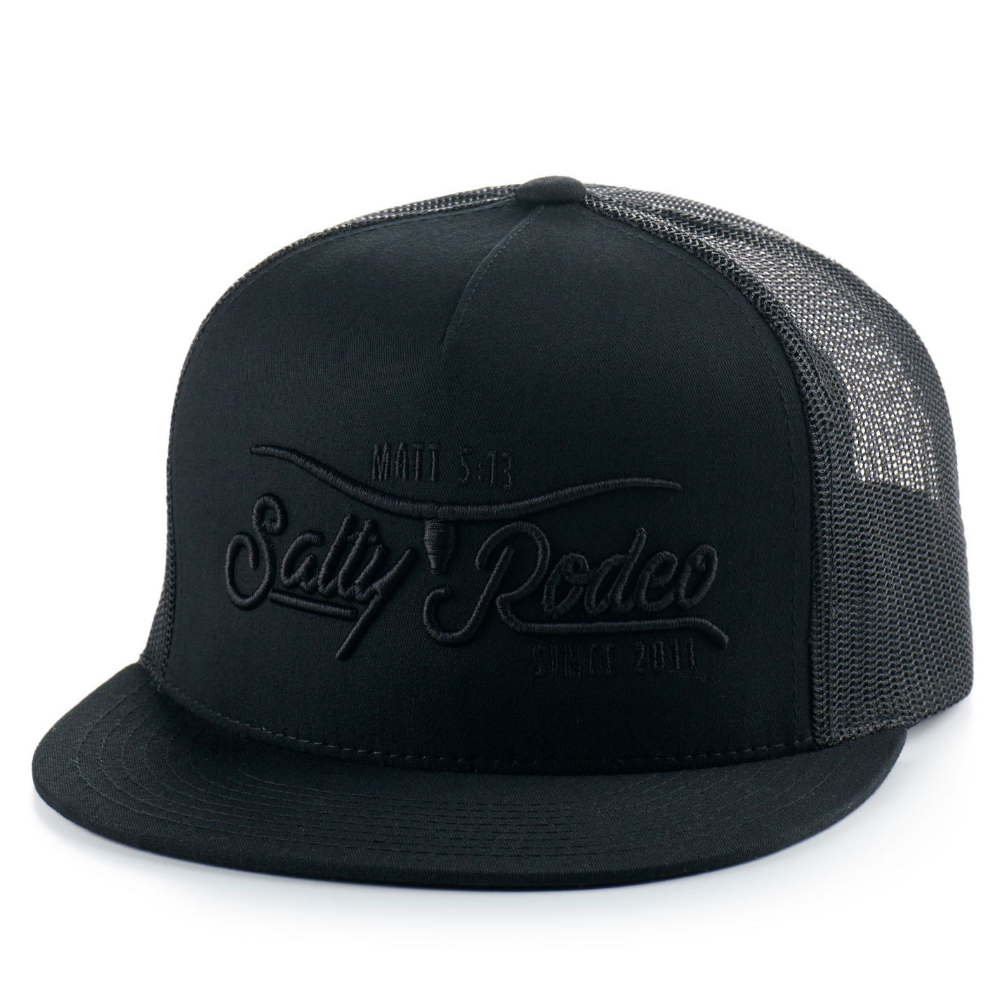 Salty Rodeo Brushed Black on Black Longhorn Logo Embroidery Cap - Image 1