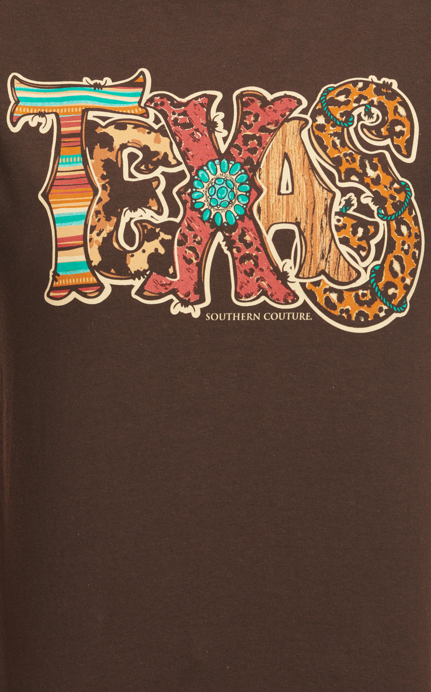 Southern Couture Women's Dark Chocolate Western Print TEXAS Graphic Short Sleeve T-Shirt - Image 3