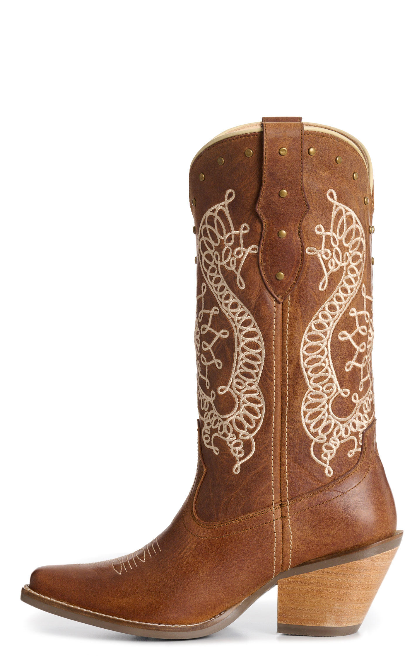 Rockin' C Women's Caramel & Cream Embroidered Snip Toe Cowboy Boots - Image 1