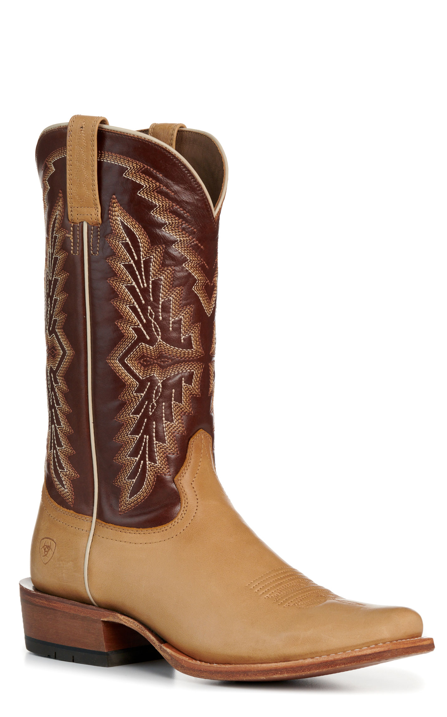 Ariat Men’s Futurity Showman Flaxen Tan and Chocolate TekStep Cutter Toe Cowboy Boots - Image 1