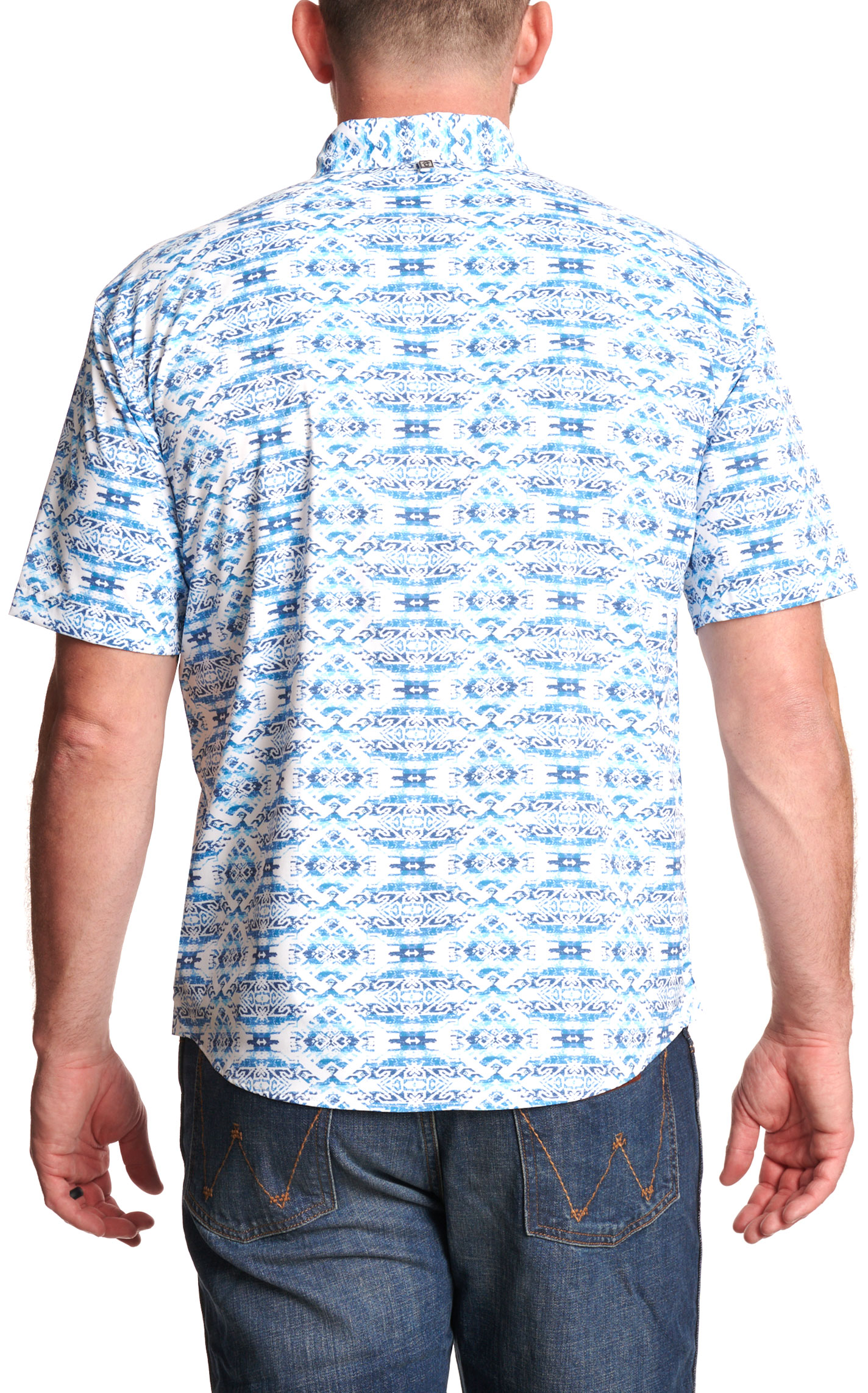 Rafter C Men's Blue & White Aztec Print Western Shirt  - Image 1