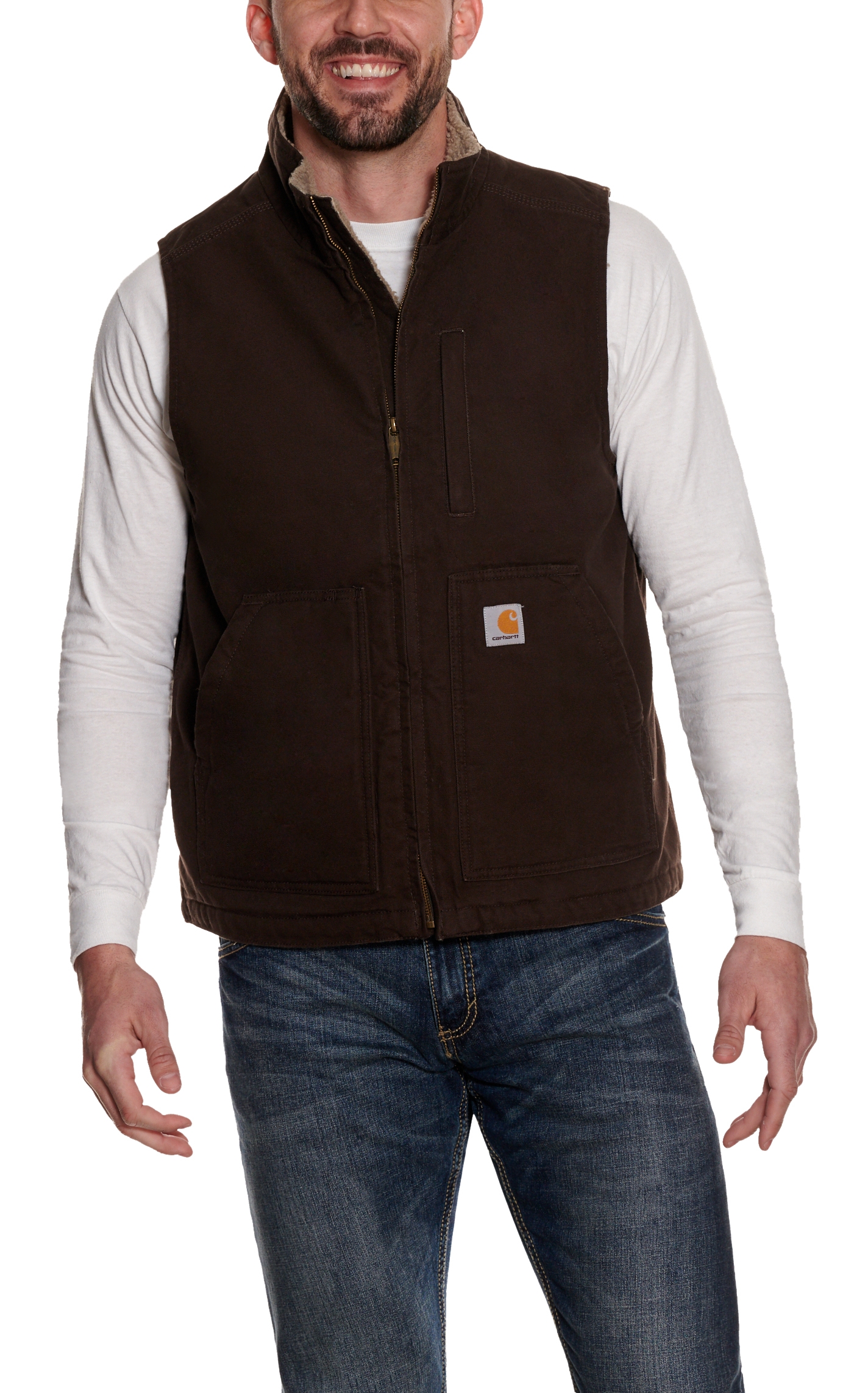Carhartt Men's Dark Brown Sherpa-Lined Work Vest - Image 1