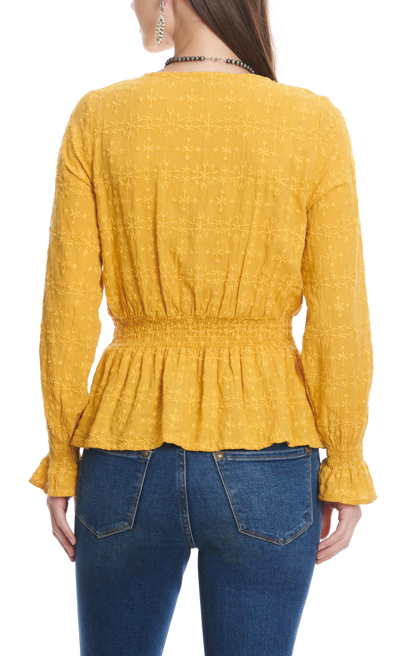 Rockin' C Women's Honey Mustard Eyelet Long Sleeve Top - Image 1