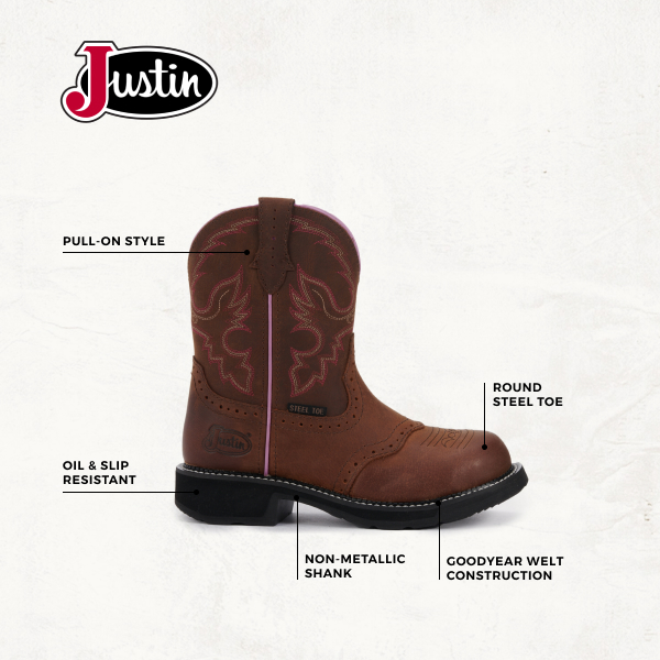 Justin Women's Gypsy Collection Wanette Aged Bark Brown Round Steel Toe Work Boot - Image 1