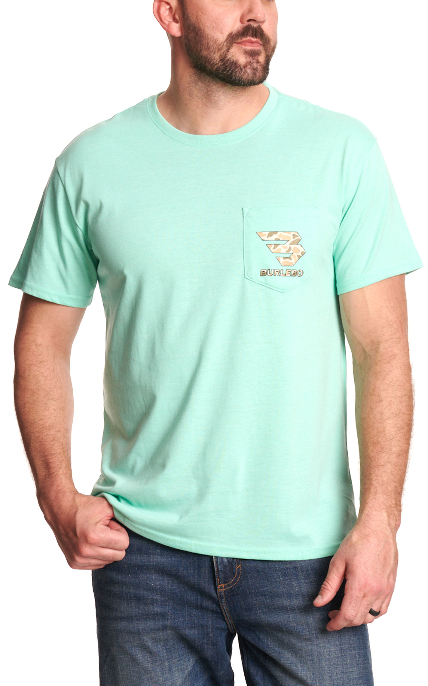 Burlebo Men's Aqua Mallard Camo Dog Graphic T-Shirt - Image 1