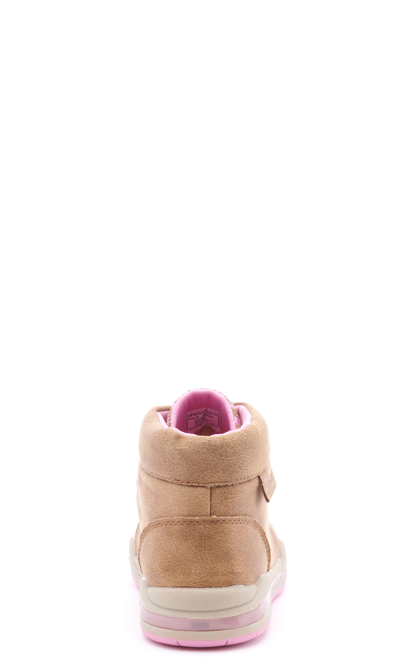 Twister Kids Brown and Pink Glitter Woven Lighted Moc Toe Shoes - Image 1