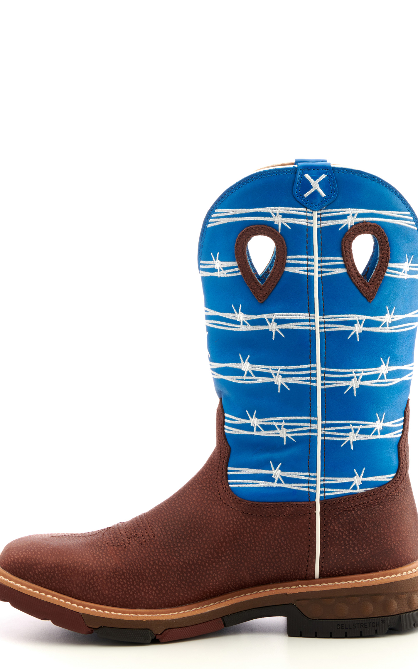 Twisted X Men's Rust Brown and Sky Blue with Barbwire Embroidery CellStretch Square Alloy Toe Work Cowboy Boot - Image 1