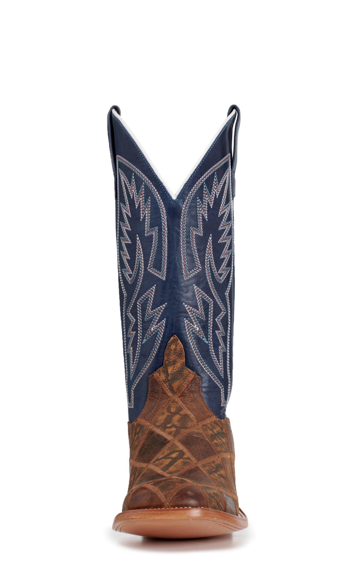 Anderson Bean Men's Horsepower Distressed Cognac Bison & Dark Blue Wide Square Toe Cowboy Boots - Image 1