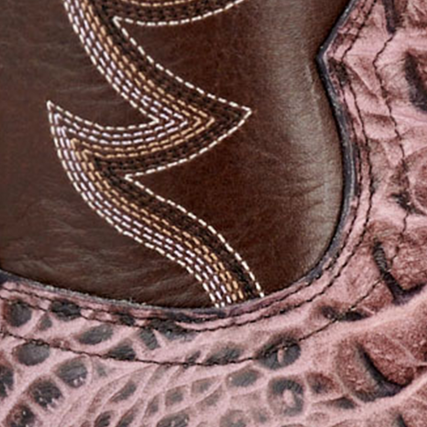 Cavender’s Women’s Endurance Chocolate and Pink Crocodile Print Wide Square Toe Cowboy Boots  - Image 1