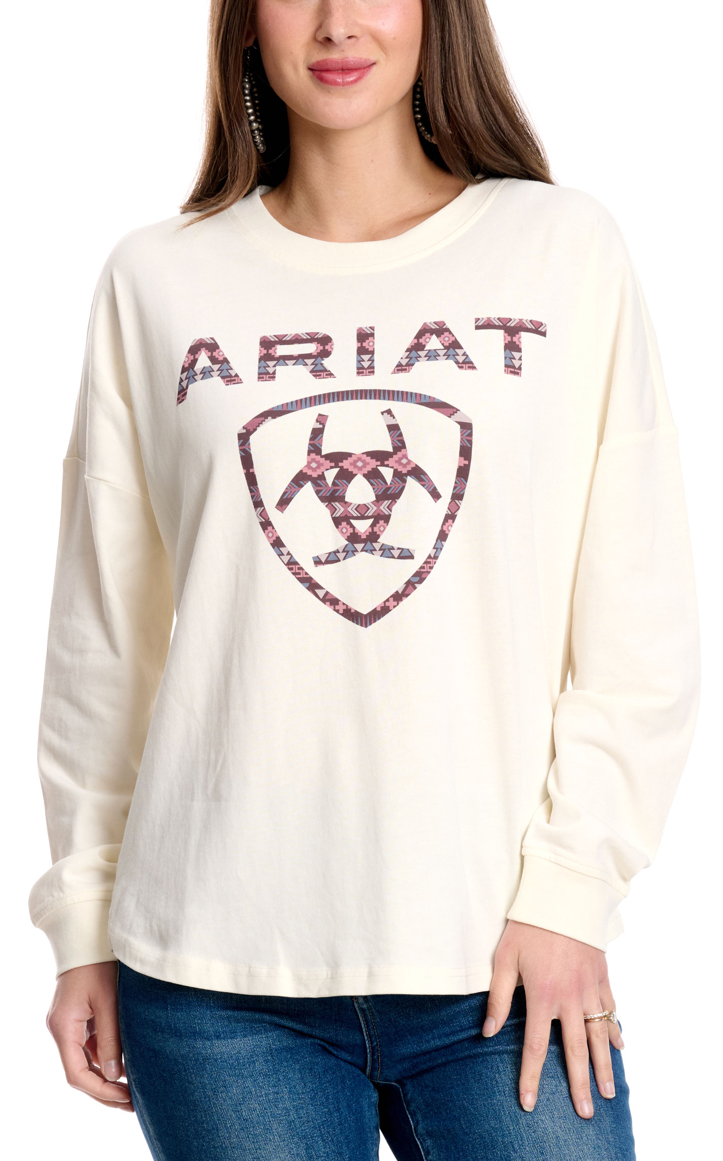 Ariat Women's White Aztec Shield Graphic Front T-Shirt - Image 1
