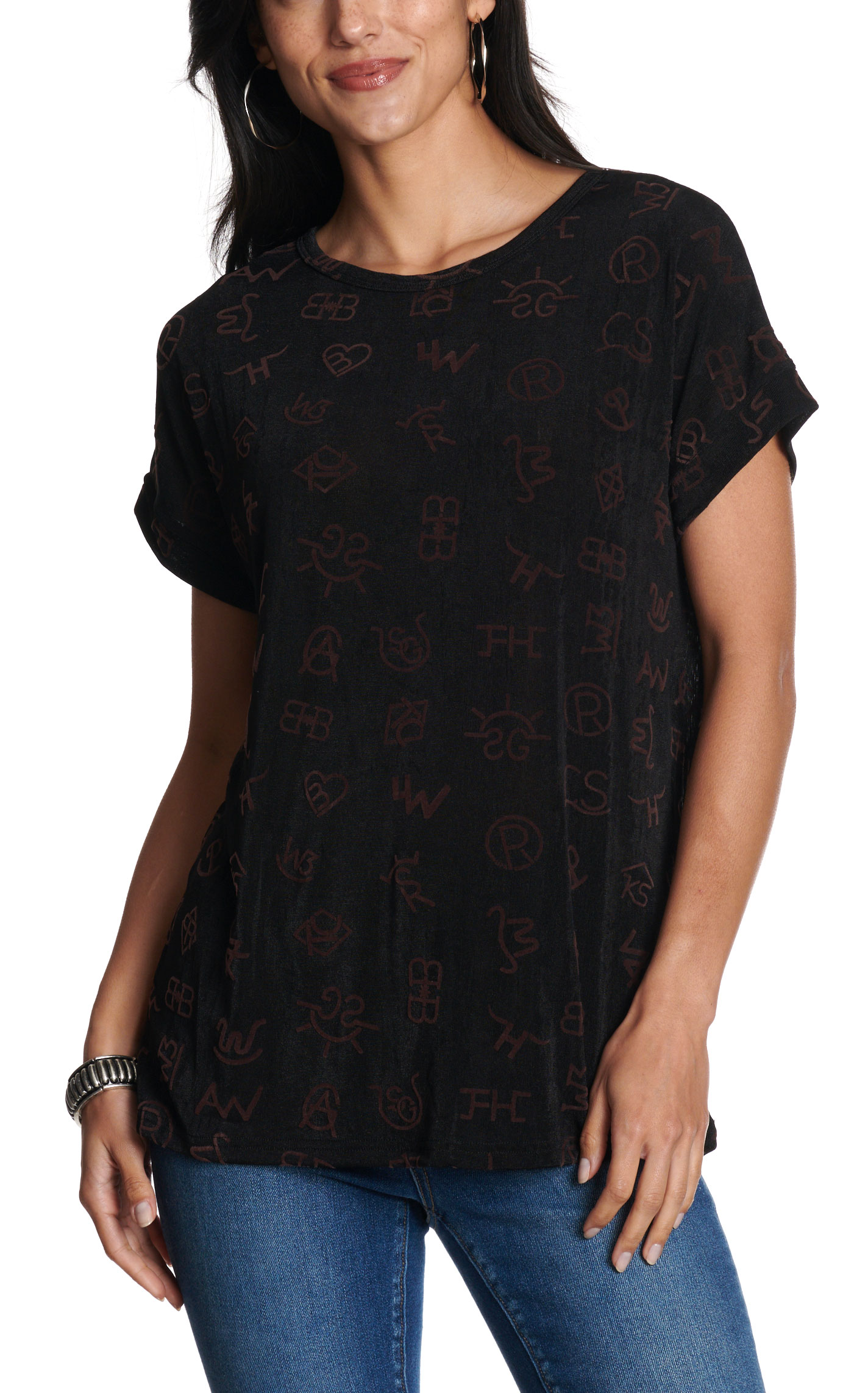 Merigold Kiss Women's Black Branded Print Top - Image 1