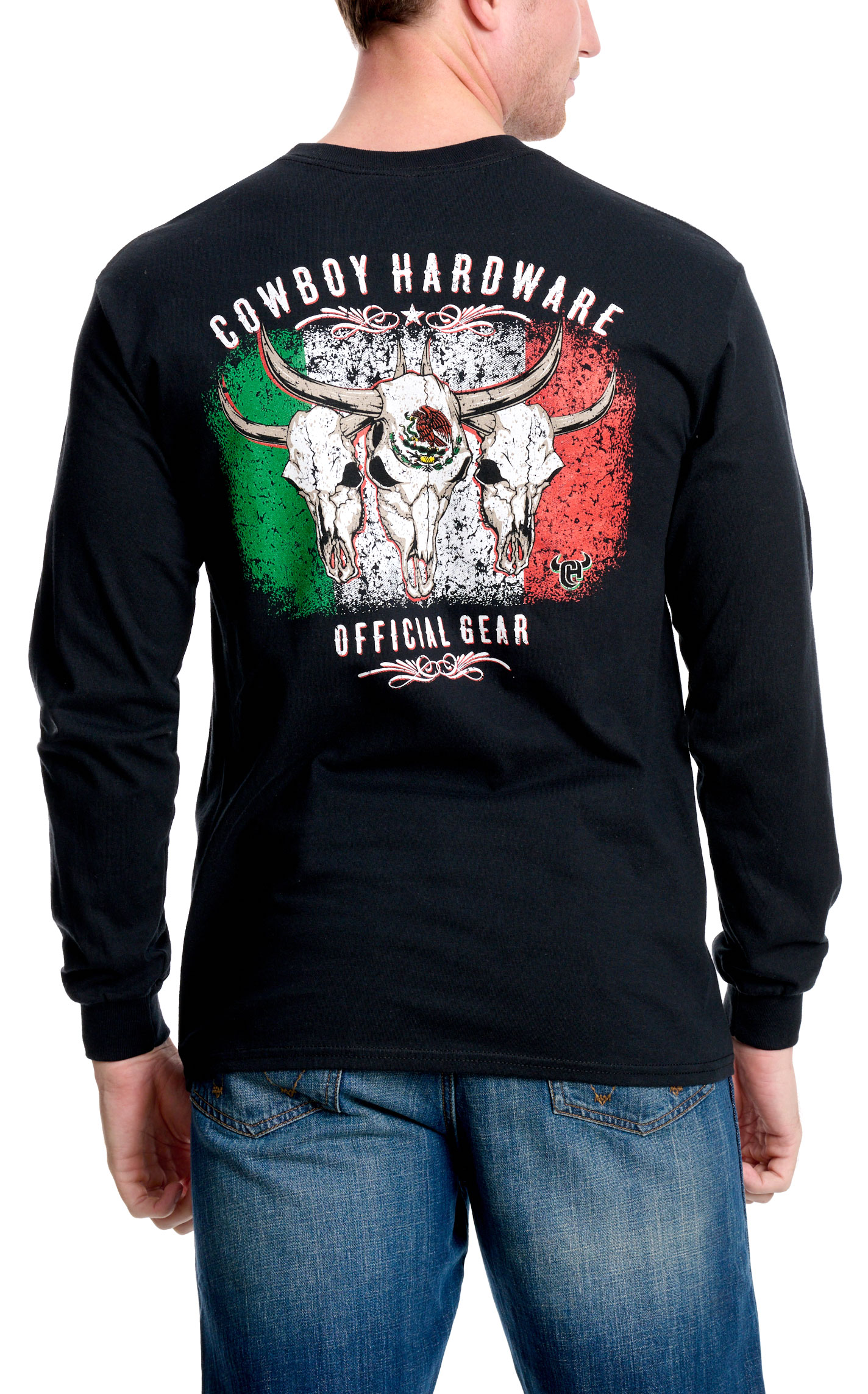 Cowboy Hardware Men's Black Triple Skull Logo Graphic T-Shirt - Image 1