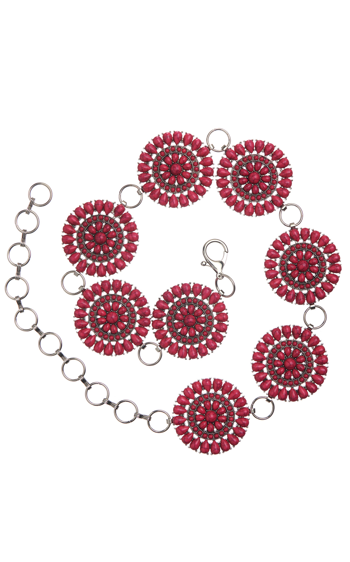 Rockin C Silver Fuchsia Stone Concho Chain Belt - Image 1