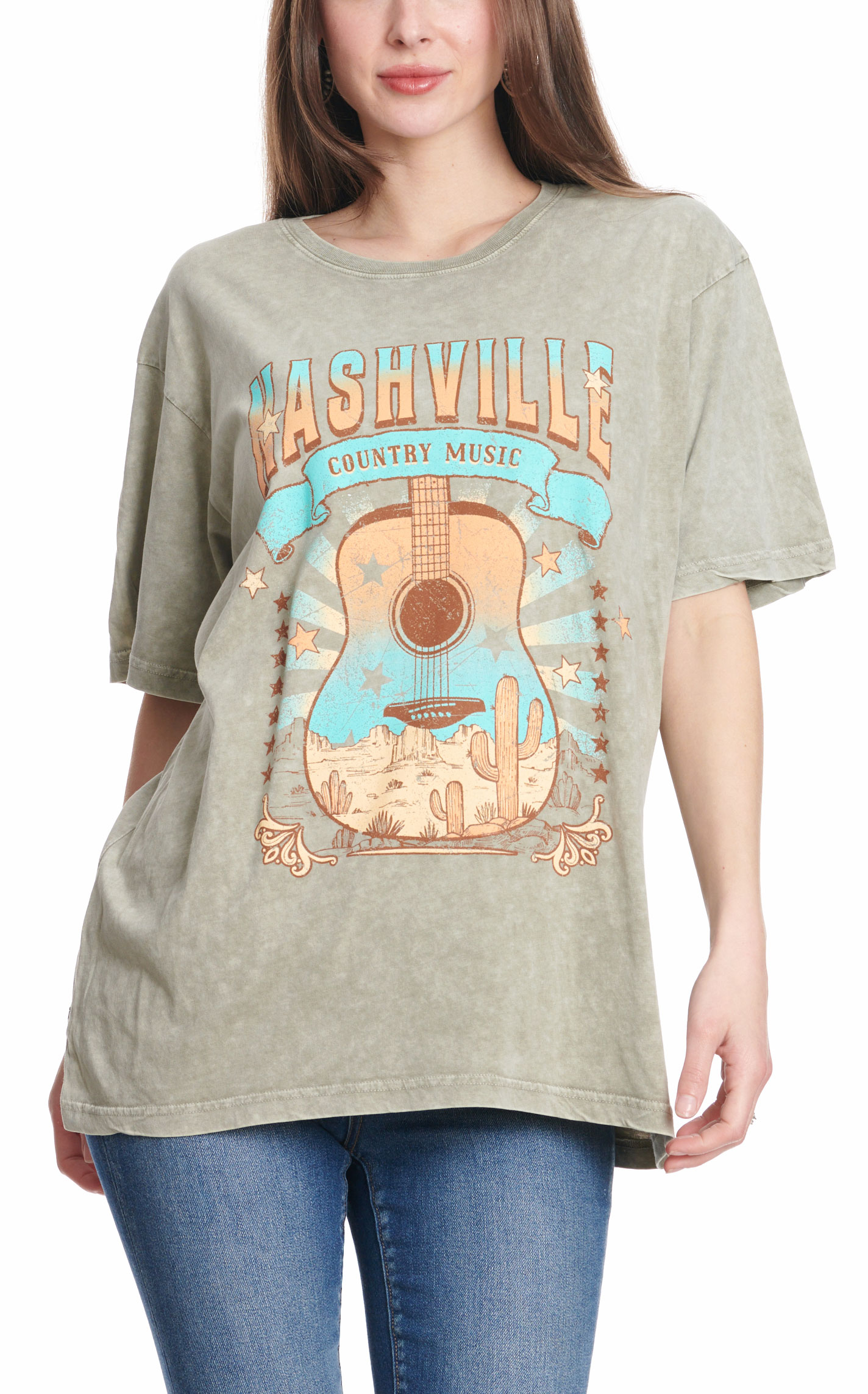 Refined Canvas Women's Washed Mocha Nashville Graphic T-Shirt - Image 1
