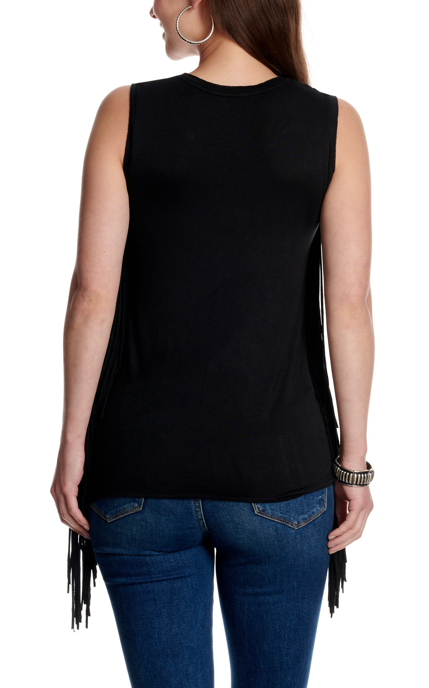 Cowgirl Hardware Women's Outlaw Country Side Fringe Black Tank Top - Image 4