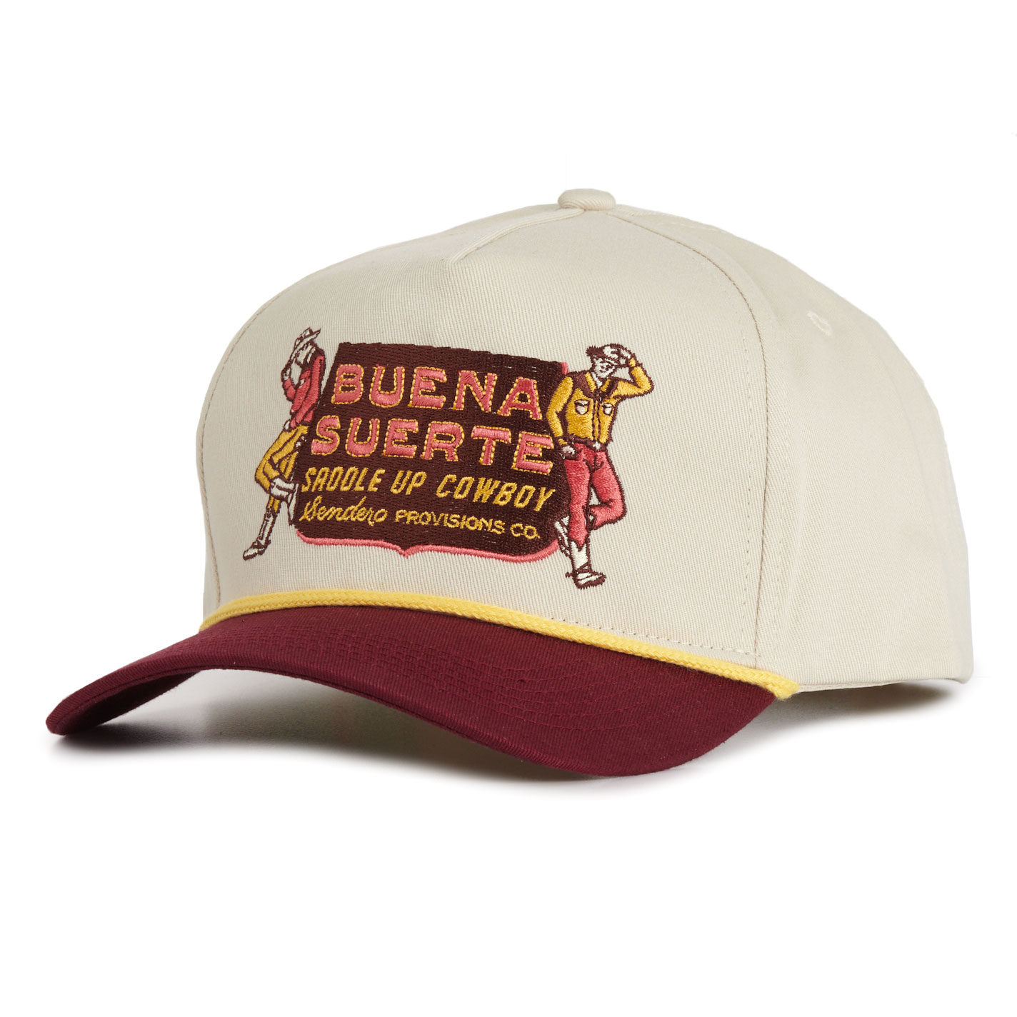 Sendero Provisions Co Buena Suerte Cream & Maroon Curved Bill Cap - Image 1