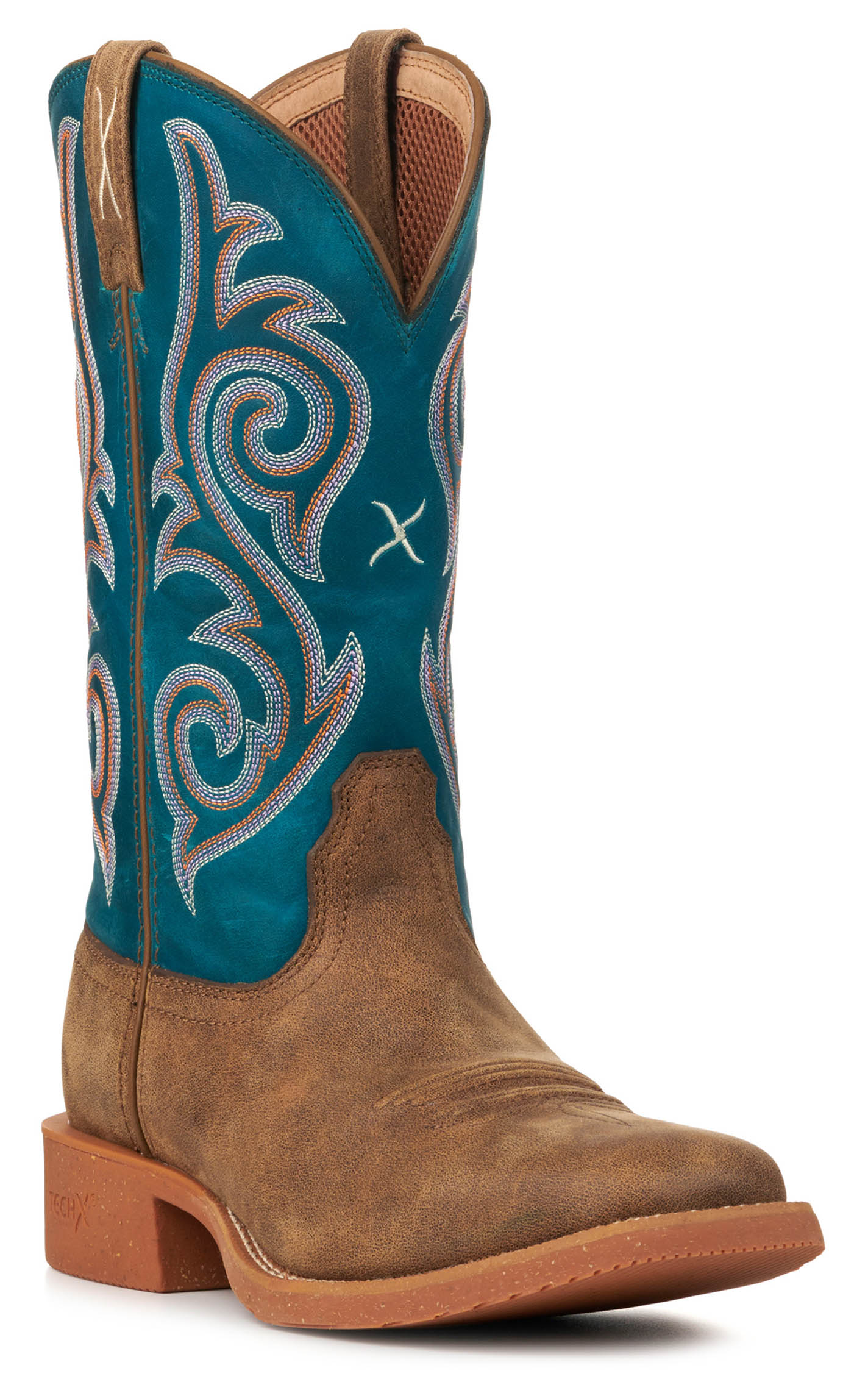 Twisted X Women's Tech X Bomber Brown and Teal Wide Square Toe Cowboy Boots - Image 1