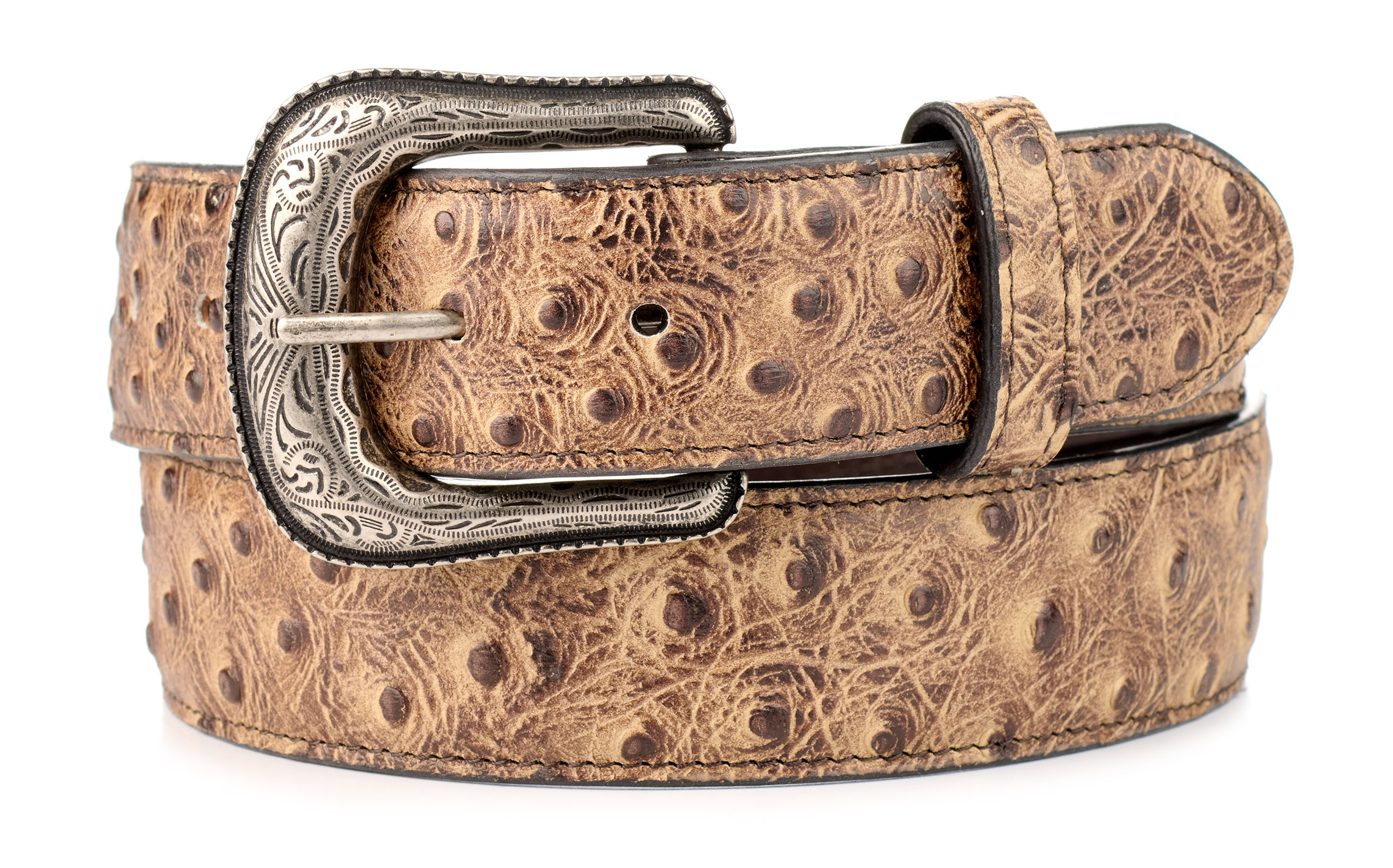 Cavender's Men's Toasted Sand Ostrich Print Western Belt - Image 1