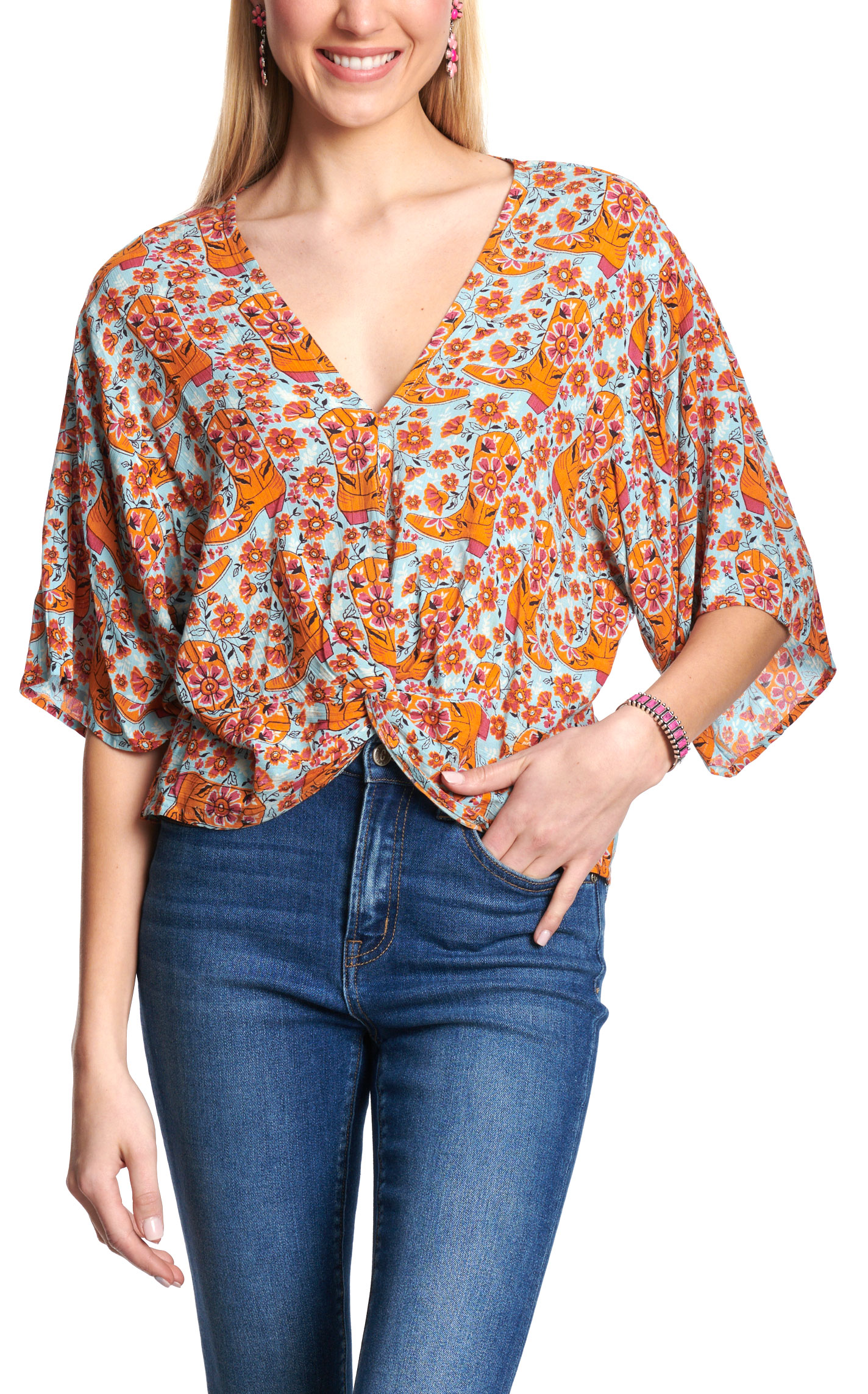 Rockin' C Floral Boot Print Top - Image 1