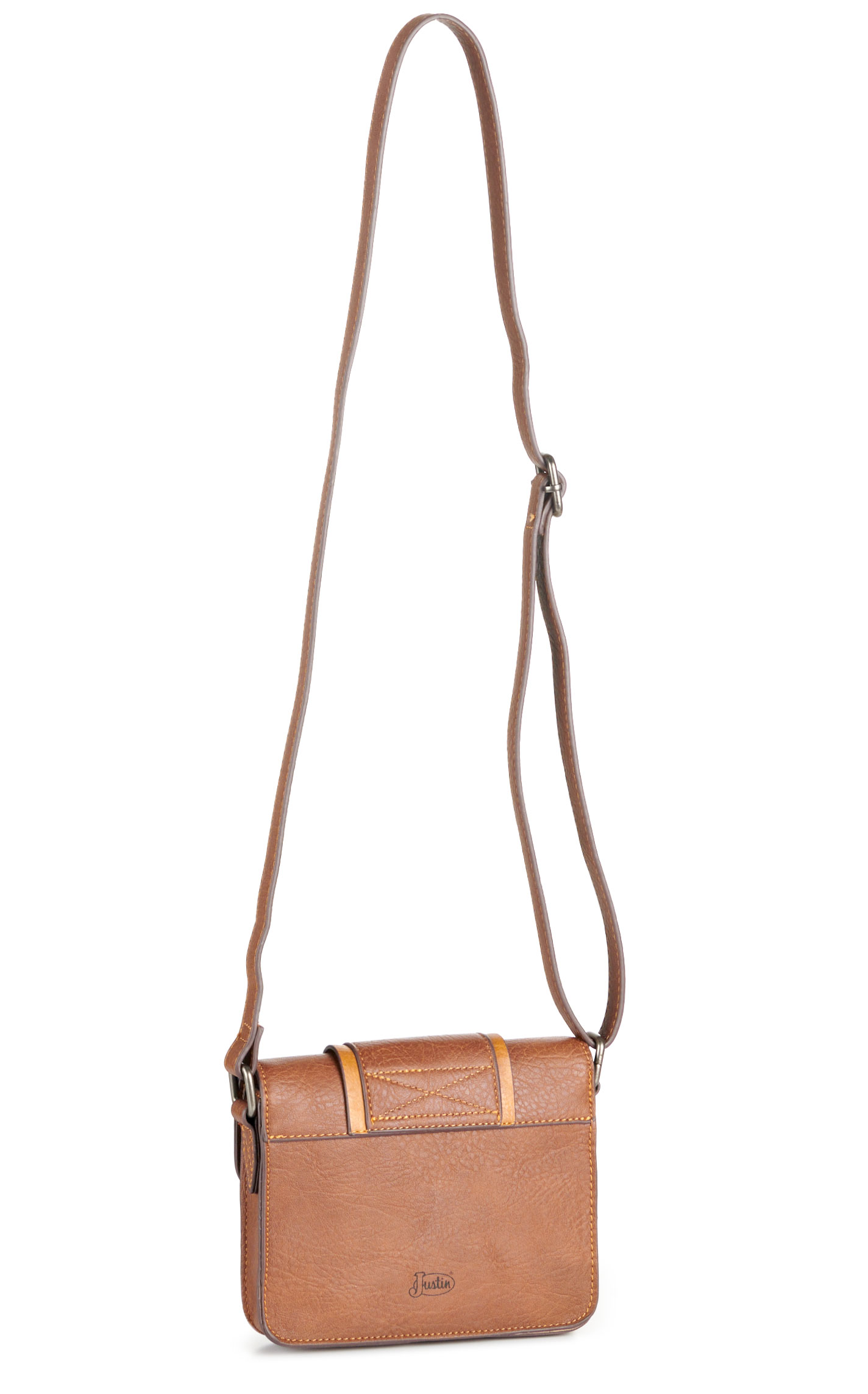 Justin Pecan & Caramel Leather Silver Concho Crossbody Bag - Image 1
