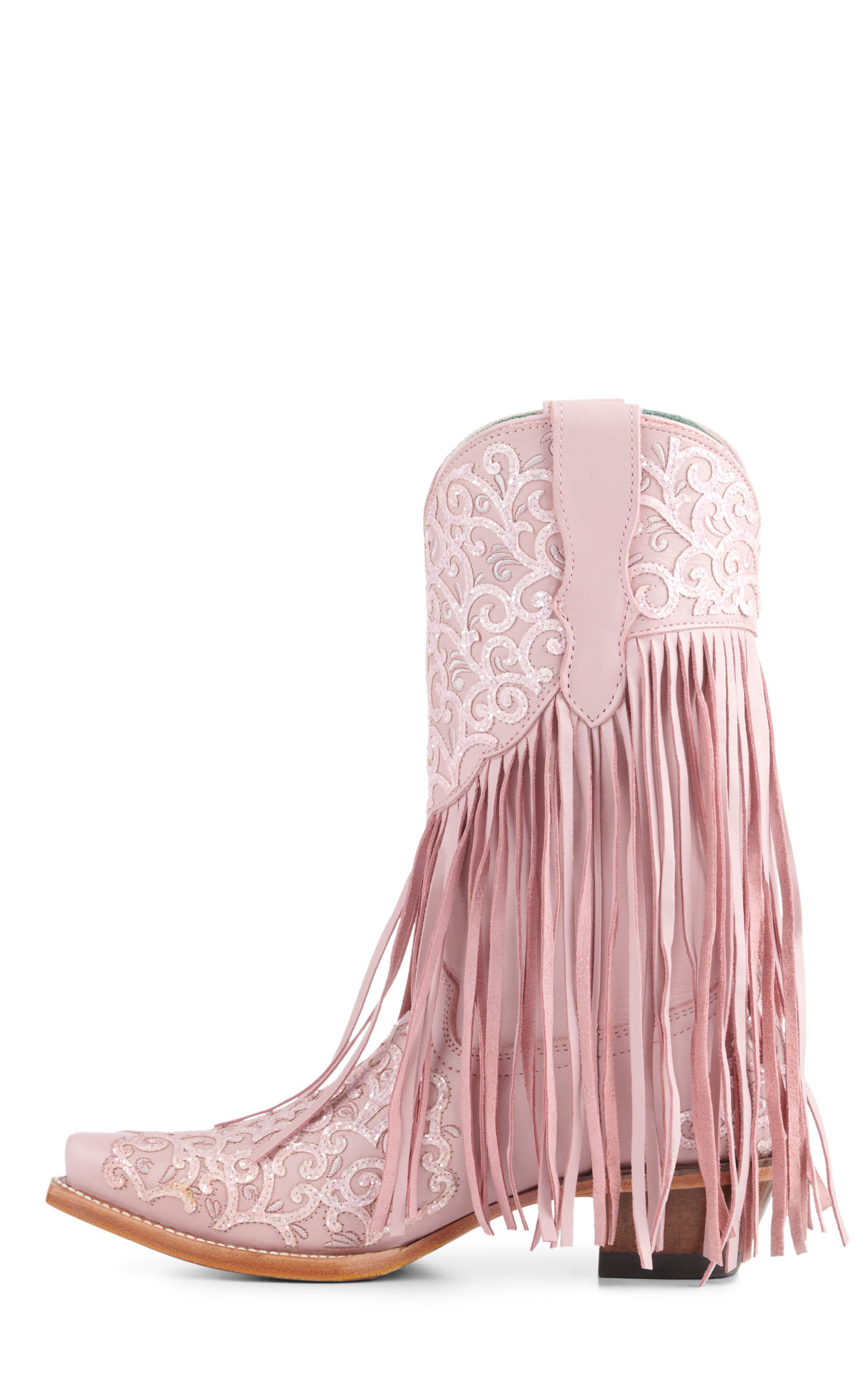 Corral Girls' Pink with Glitter Overlay and Fringe Snip Toe Cowboy Boots - Image 1