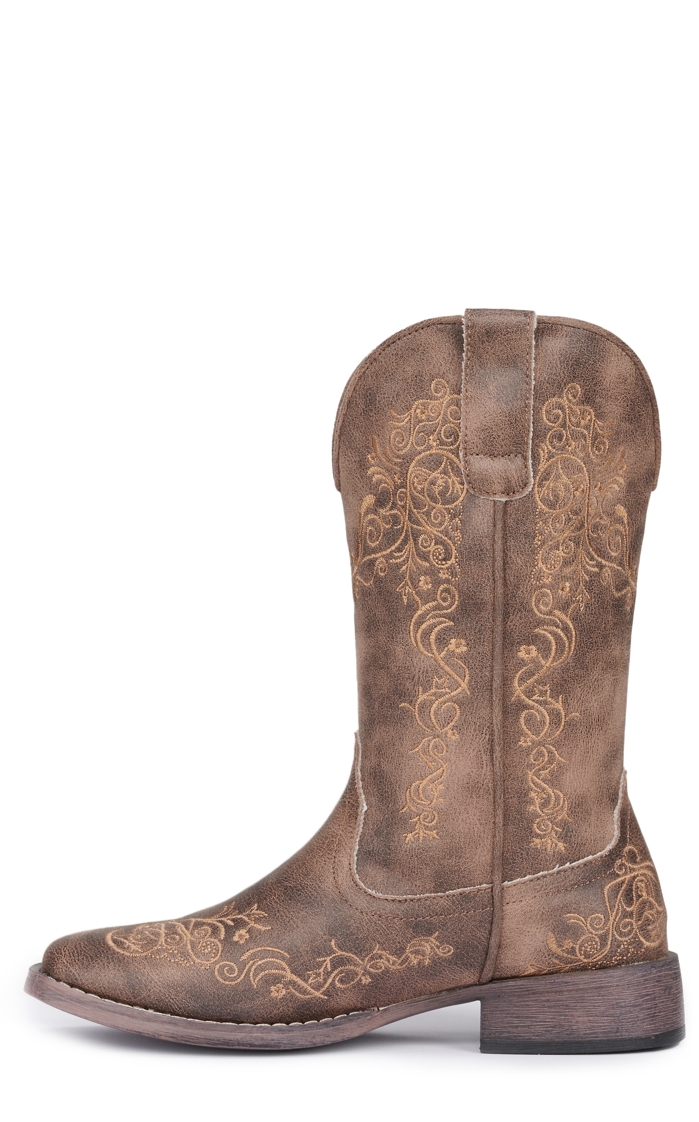 Roper Women's Brown Bomber with Scroll Embroidery Wide Square Toe Cowboy Boots - Image 1