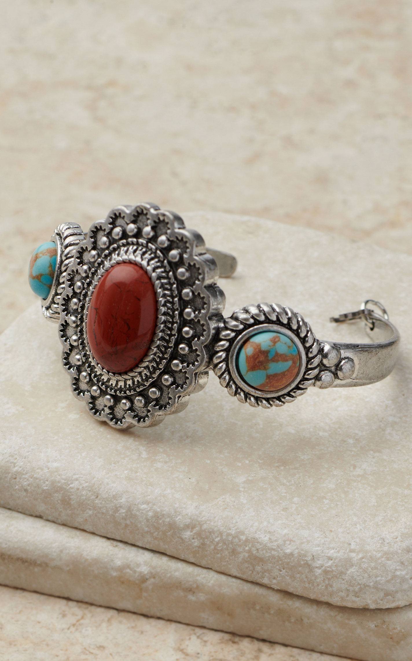 Cowgirl Confetti Silver Rope Concho & 3 Stone Sail Way Cuff Bracelet - Image 1