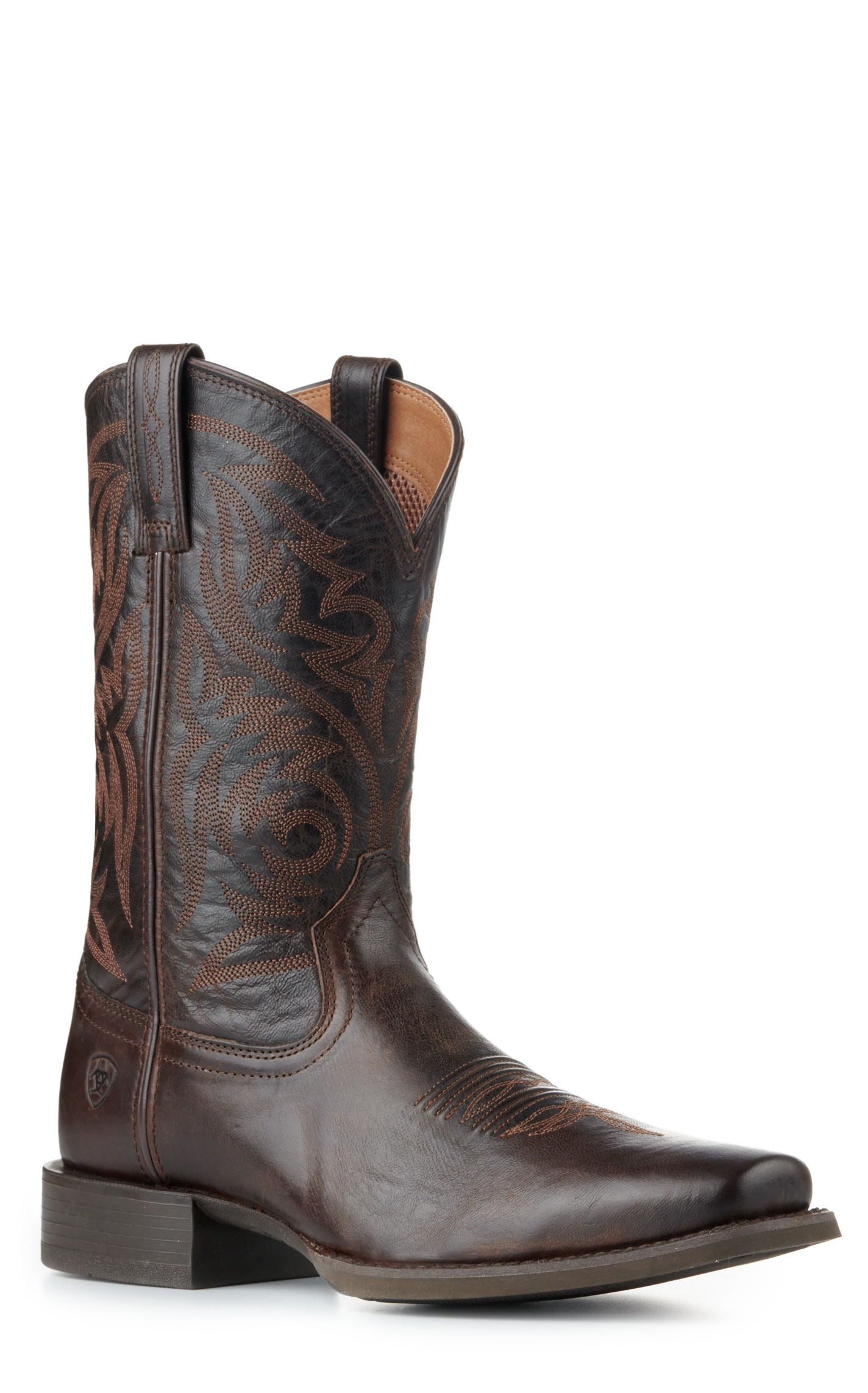 Ariat Men's Sport Herdsman Burnished Chocolate Punchy Square Toe Cowboy Boots - Image 1