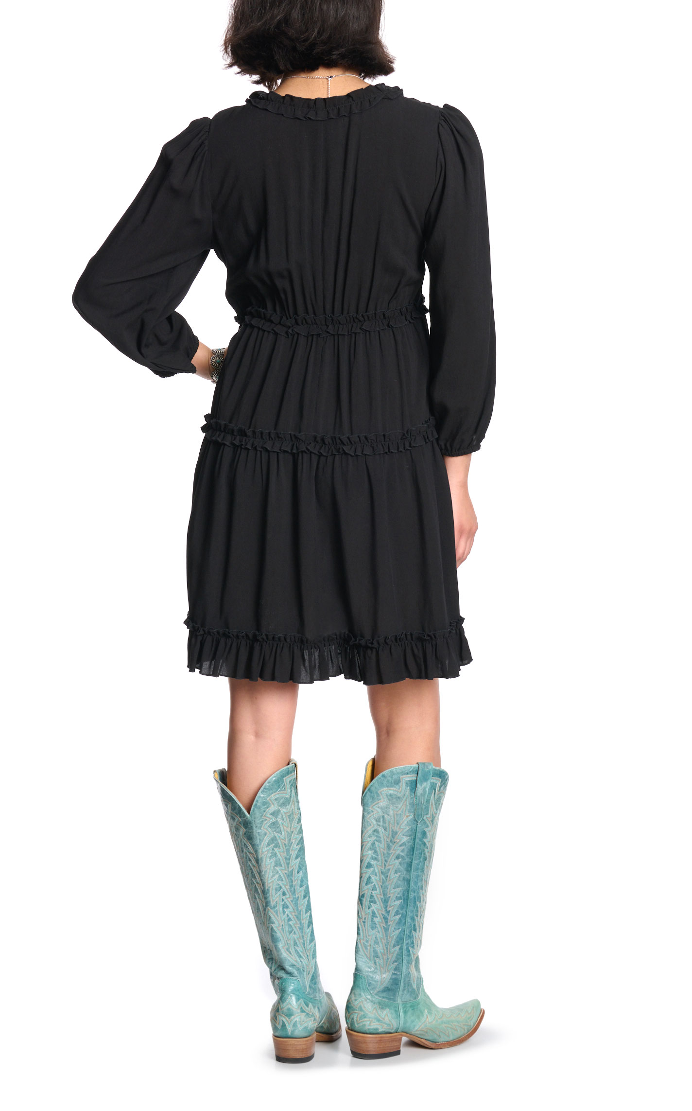 Rockin' C Women's Black Tiered with Ruffles Long Sleeve Dress - Image 1