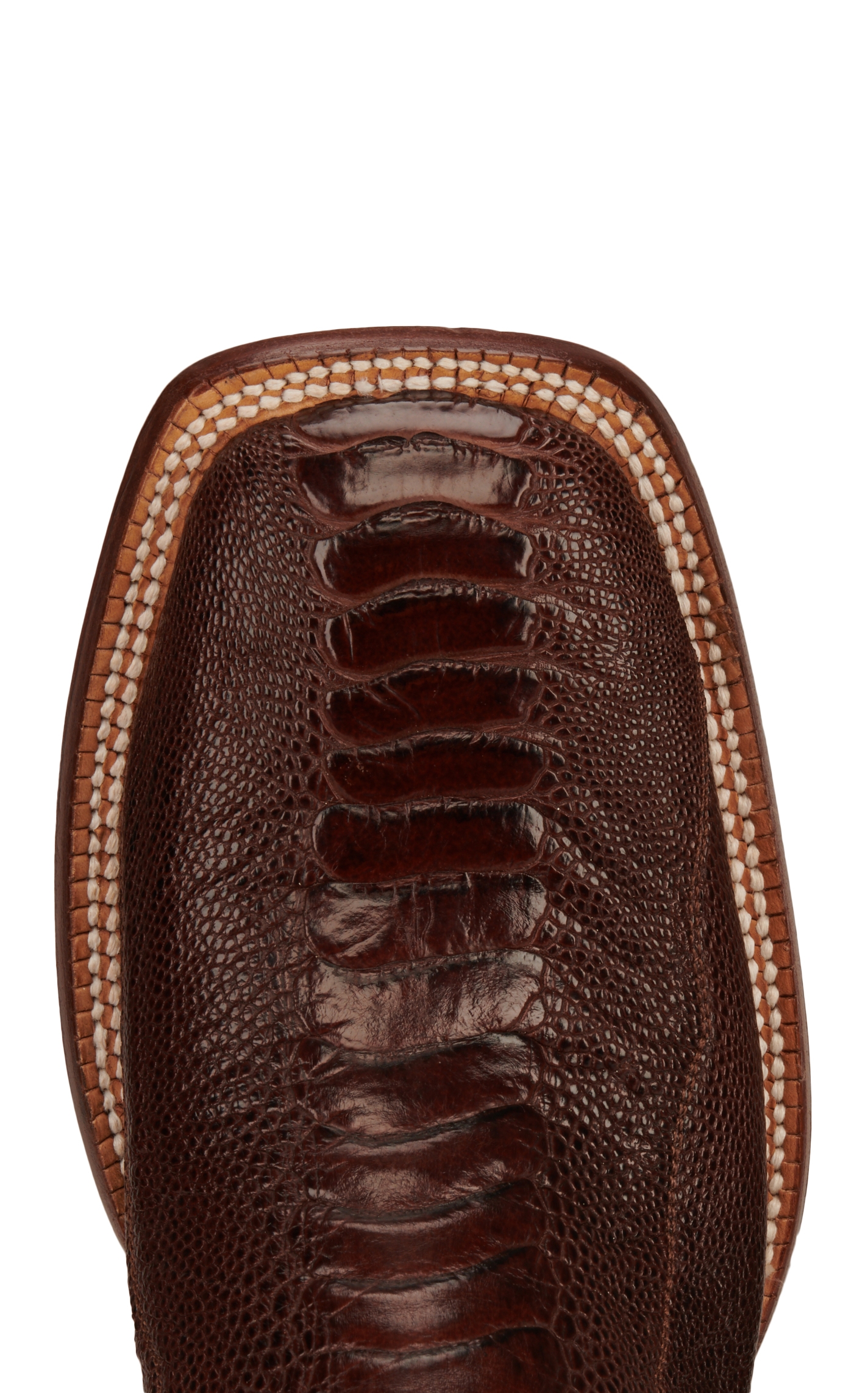 Cavender's Men's Antique Cafe Brown Ostrich Leg and Brass Wide Square Toe Exotic Cowboy Boots - Image 1