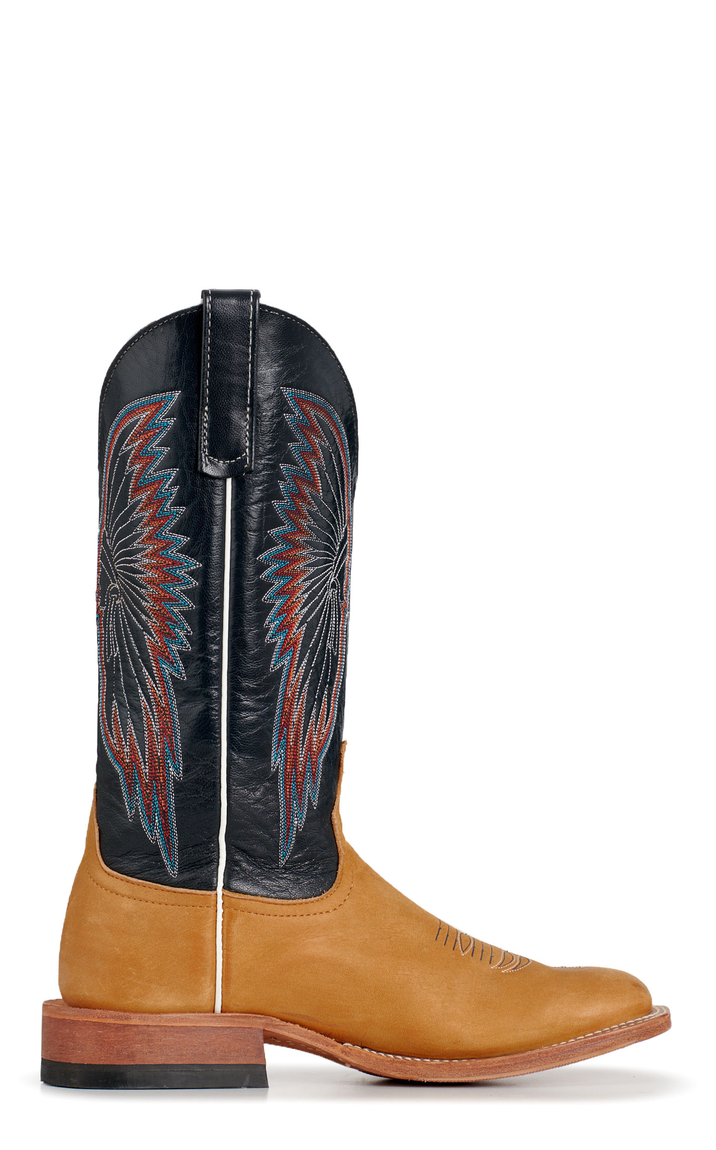 Anderson Bean Men's Crazy Horse Rust & Navy Kidskin Wide Square Toe Cowboy Boots - Image 1