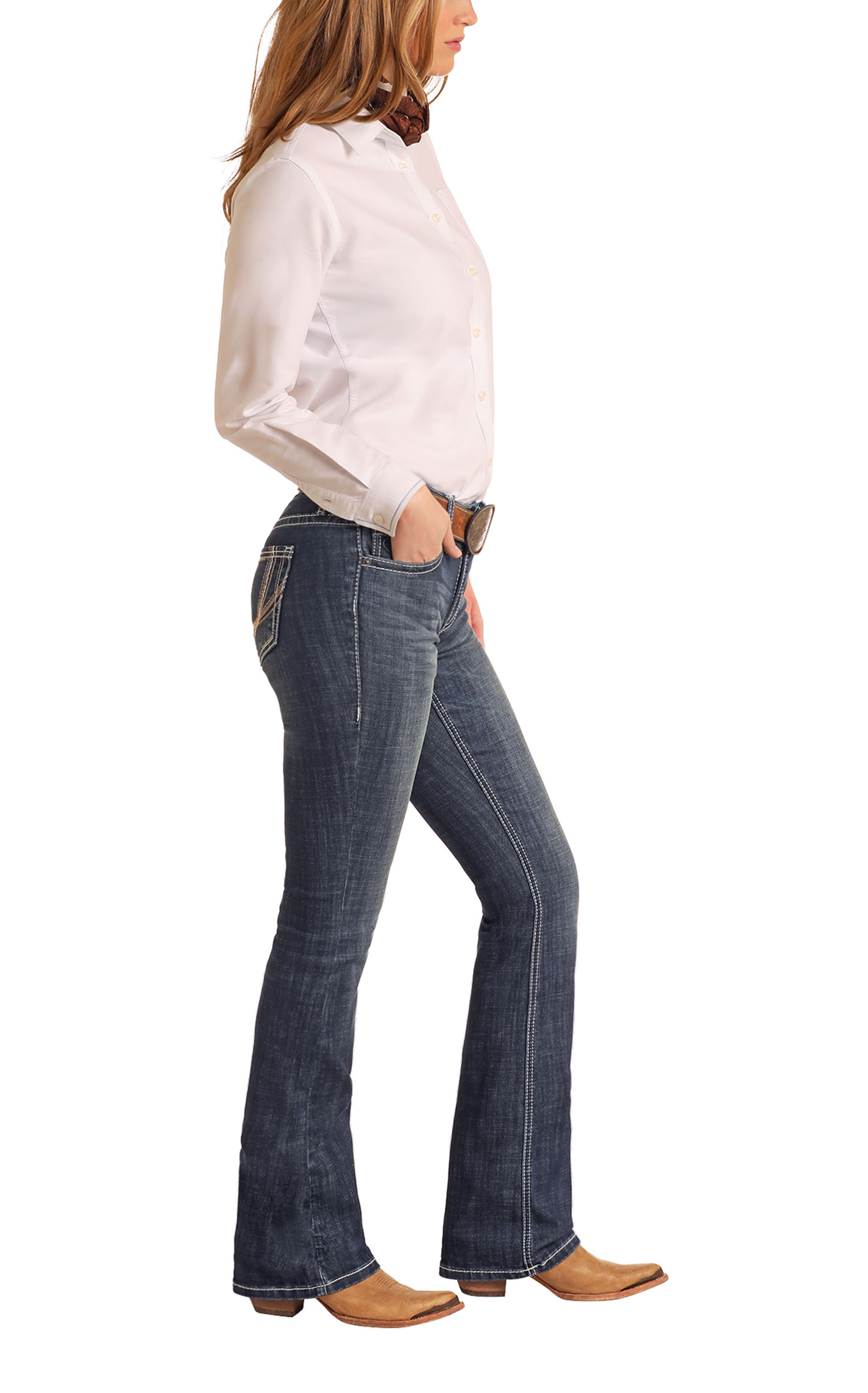 Rock & Roll Denim Women's Dark Wash Riding Boot Cut Jeans - Image 1