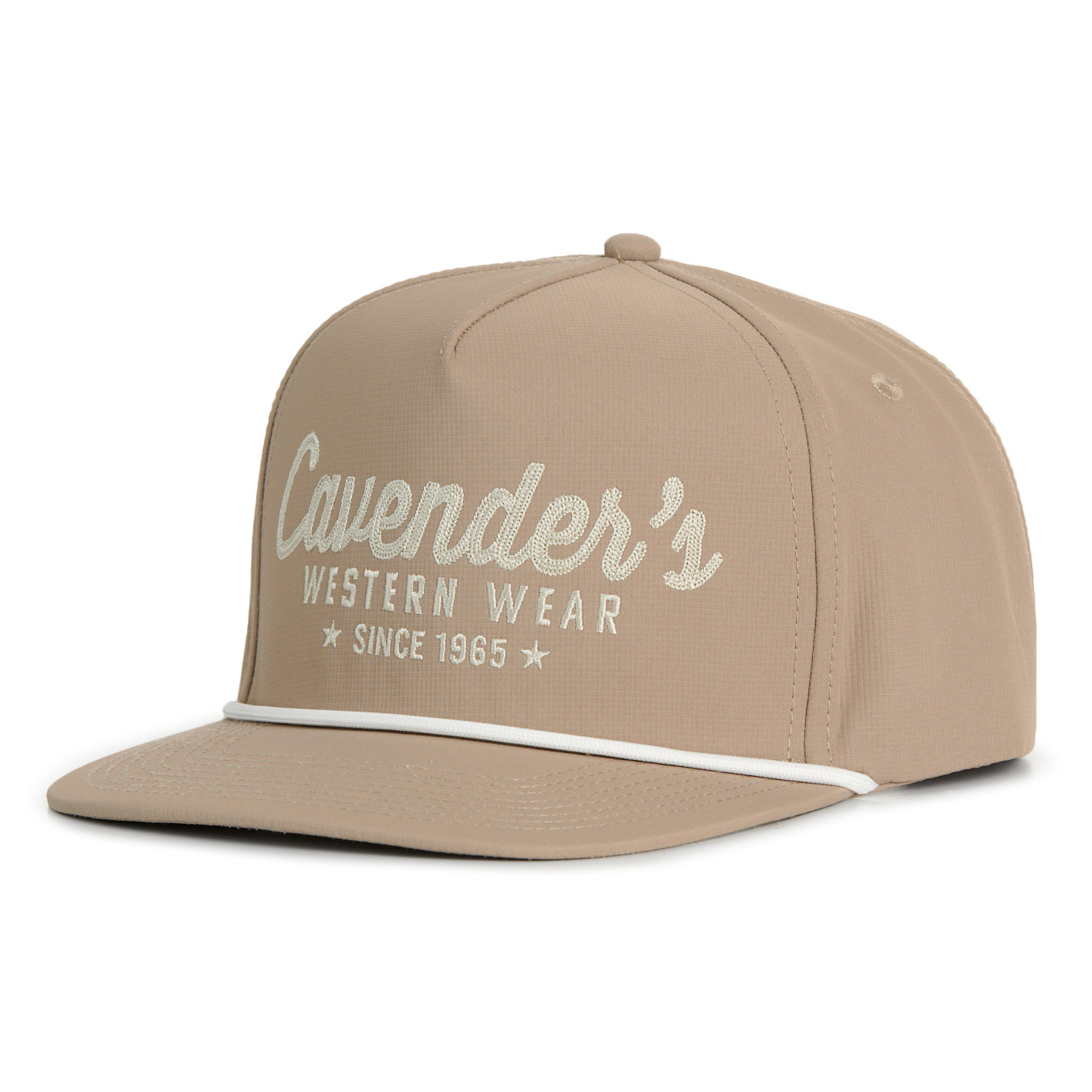 Cavender's Khaki & White Embroidered Logo & Rope Flat Bill Cap - Image 1