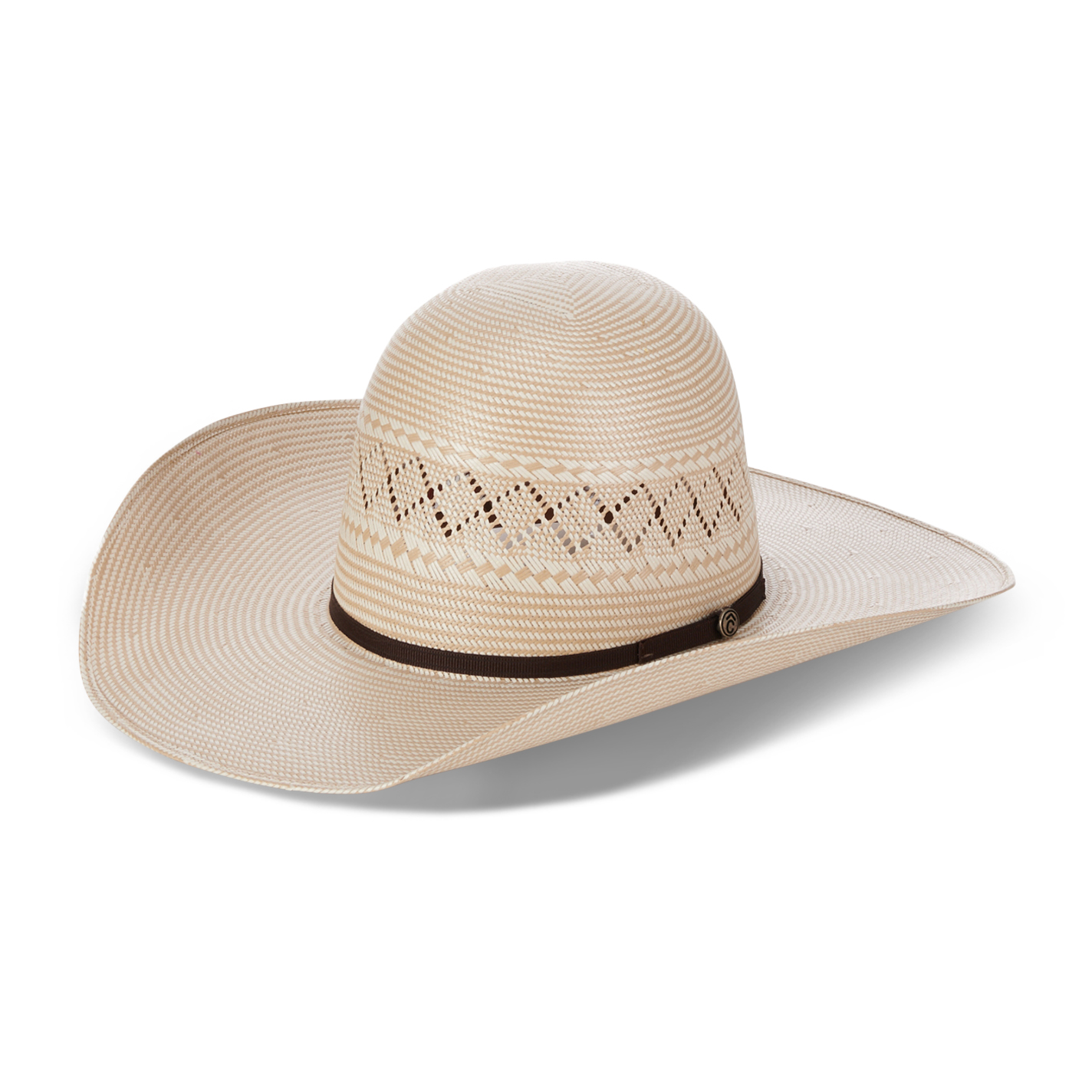 Rafter C Ivory and Tan Shantung X Vent Open Crown Straw Cowboy Hat - Image 1