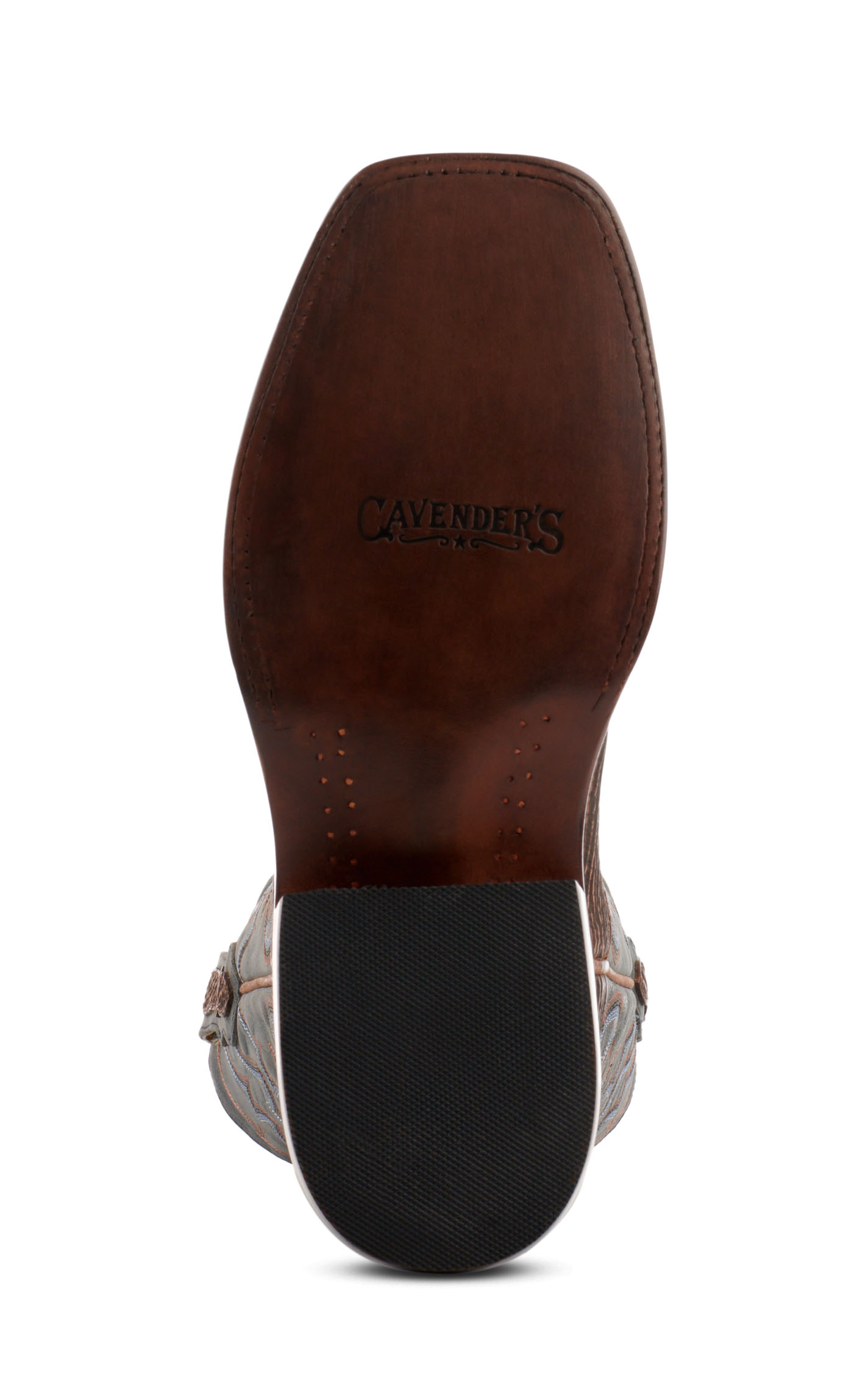Cavender’s Men’s Rustic Brown Shark and Blue Goat Wide Square Toe Cowboy Boots - Image 1