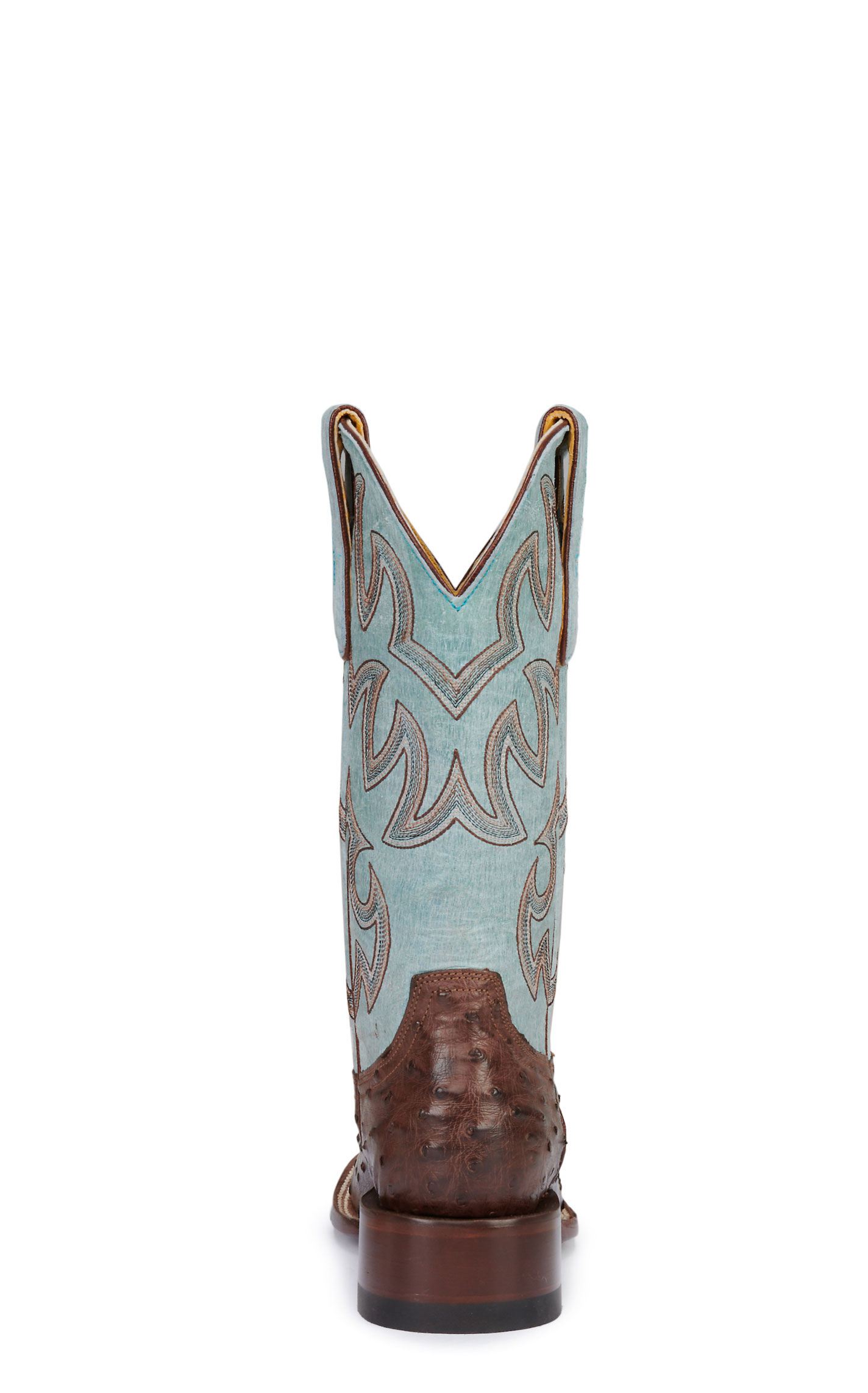Cavender’s Women’s Sky Blue Leather and Bruchiato Moka Brown Full Quill Ostrich Exotic Square Toe Cowboy Boots - Image 1