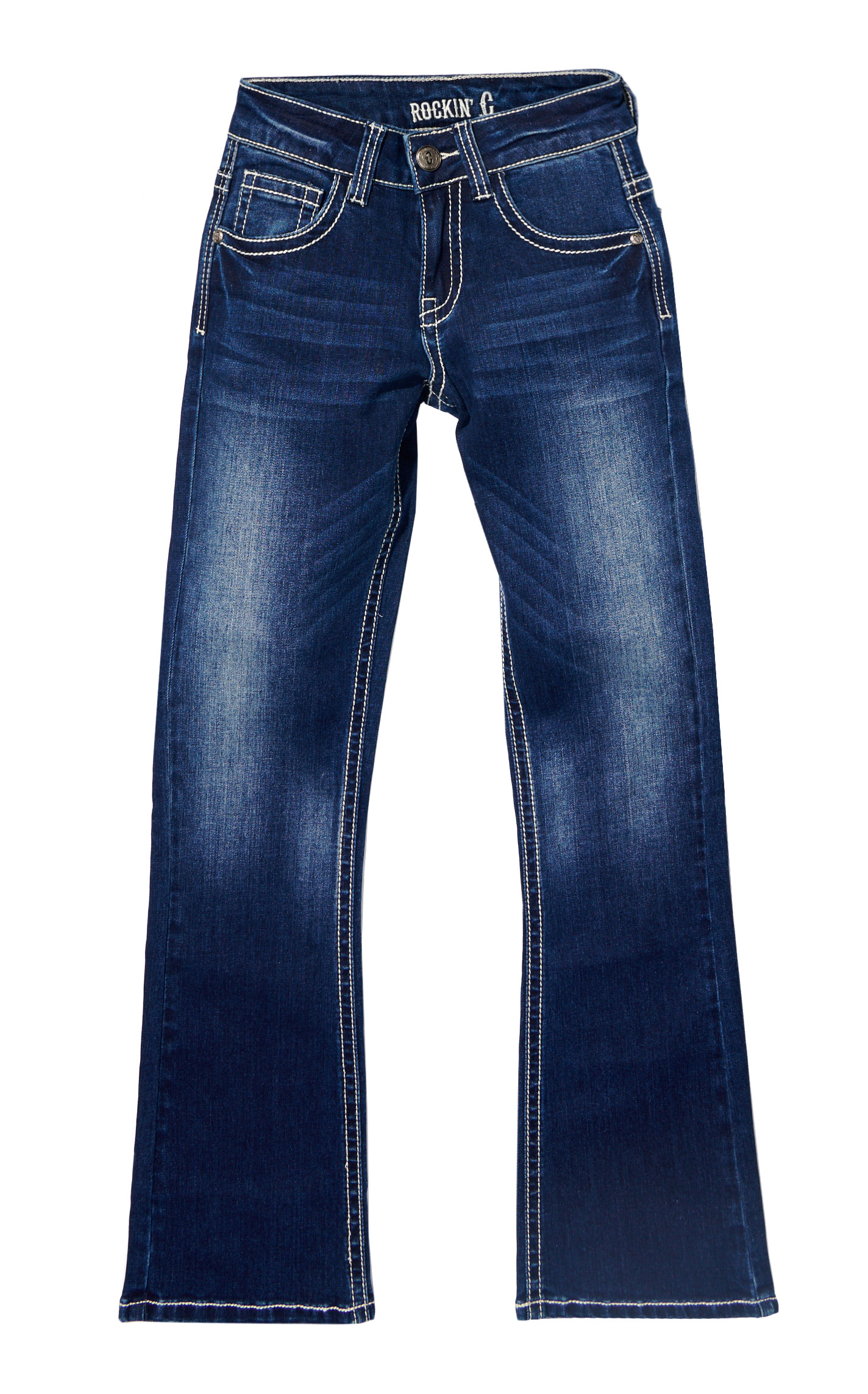 Rockin C Girl's Dark Wash Floral Skull Bootcut Jeans - Image 1
