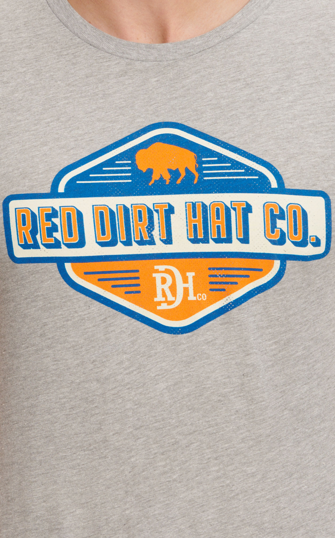 Red Dirt Hat Co. Men's Gray Royal Blue & Orange Bison Logo Graphic Short Sleeve T-Shirt - Image 1