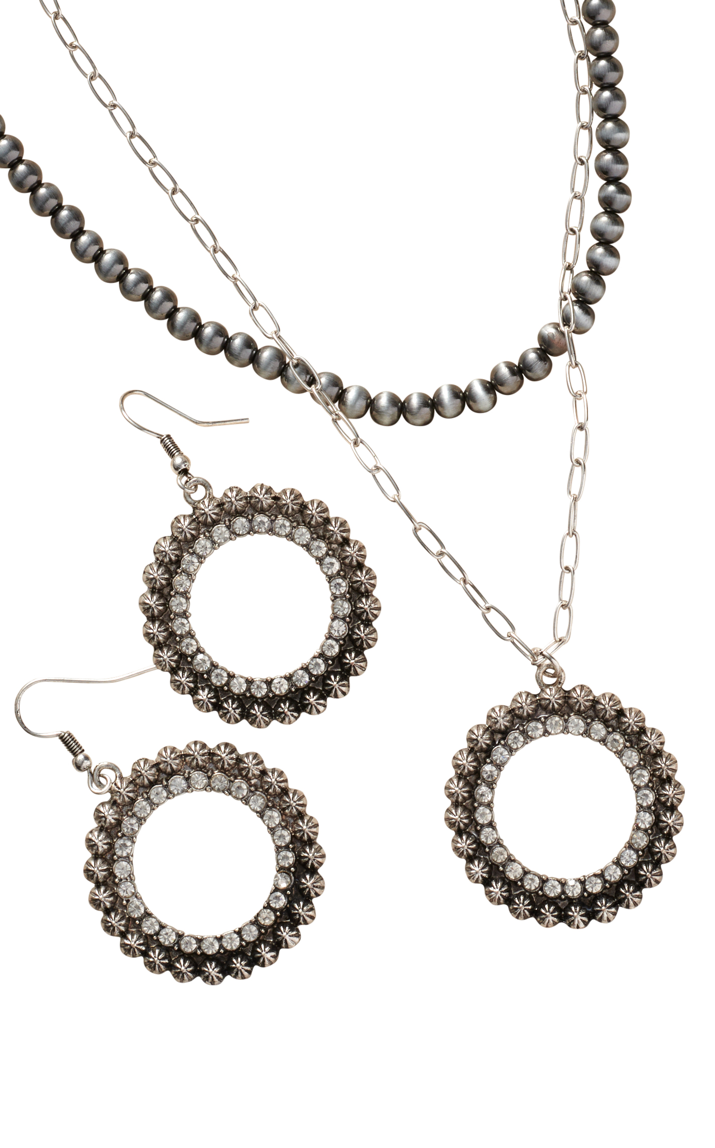 806 by Pink Panache Silver & Clear Crystal Round 2 Strand Jewelry Set - Image 1