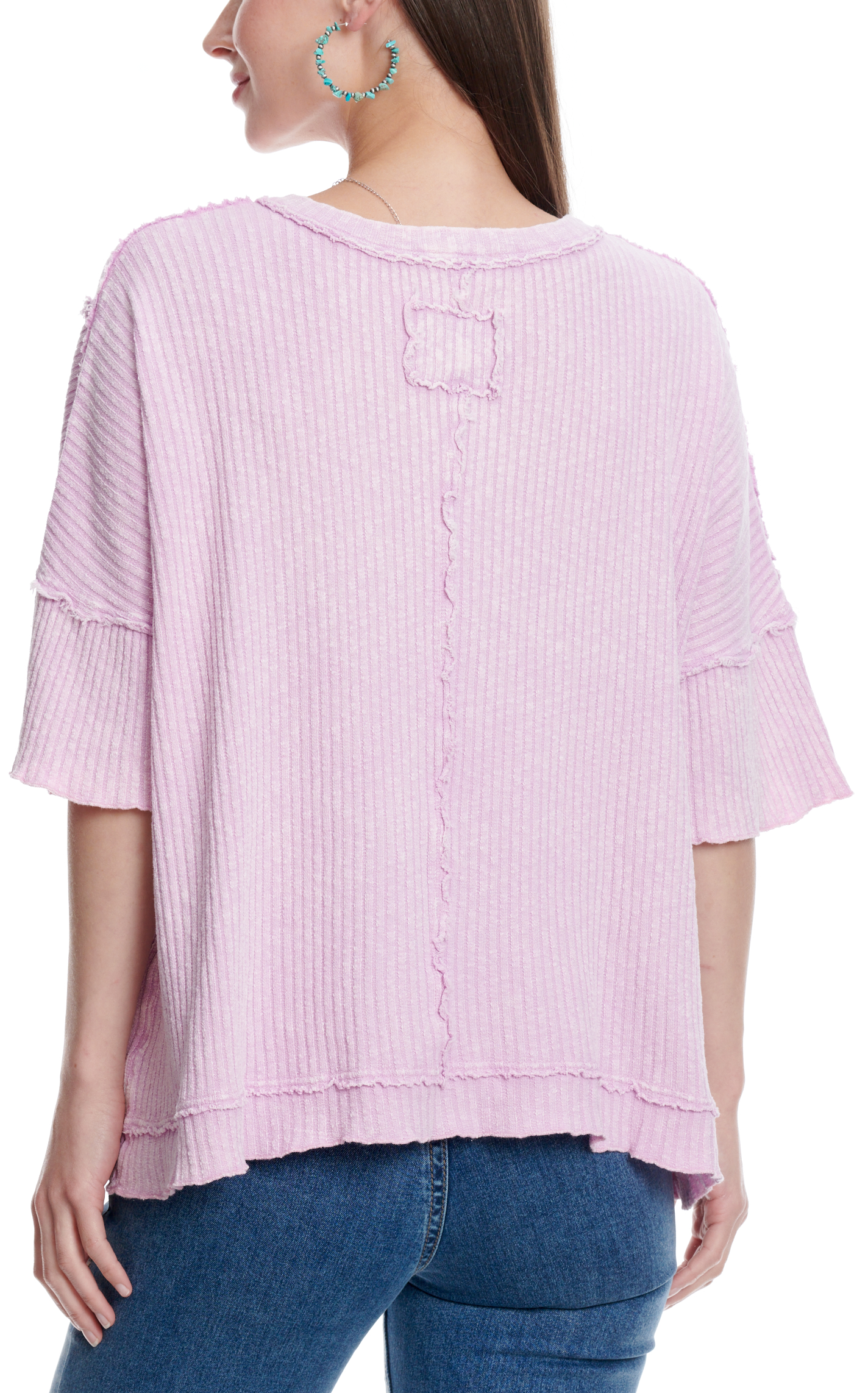 EASEL Women's Lilac Ribbed Notch Neck Top - Image 1