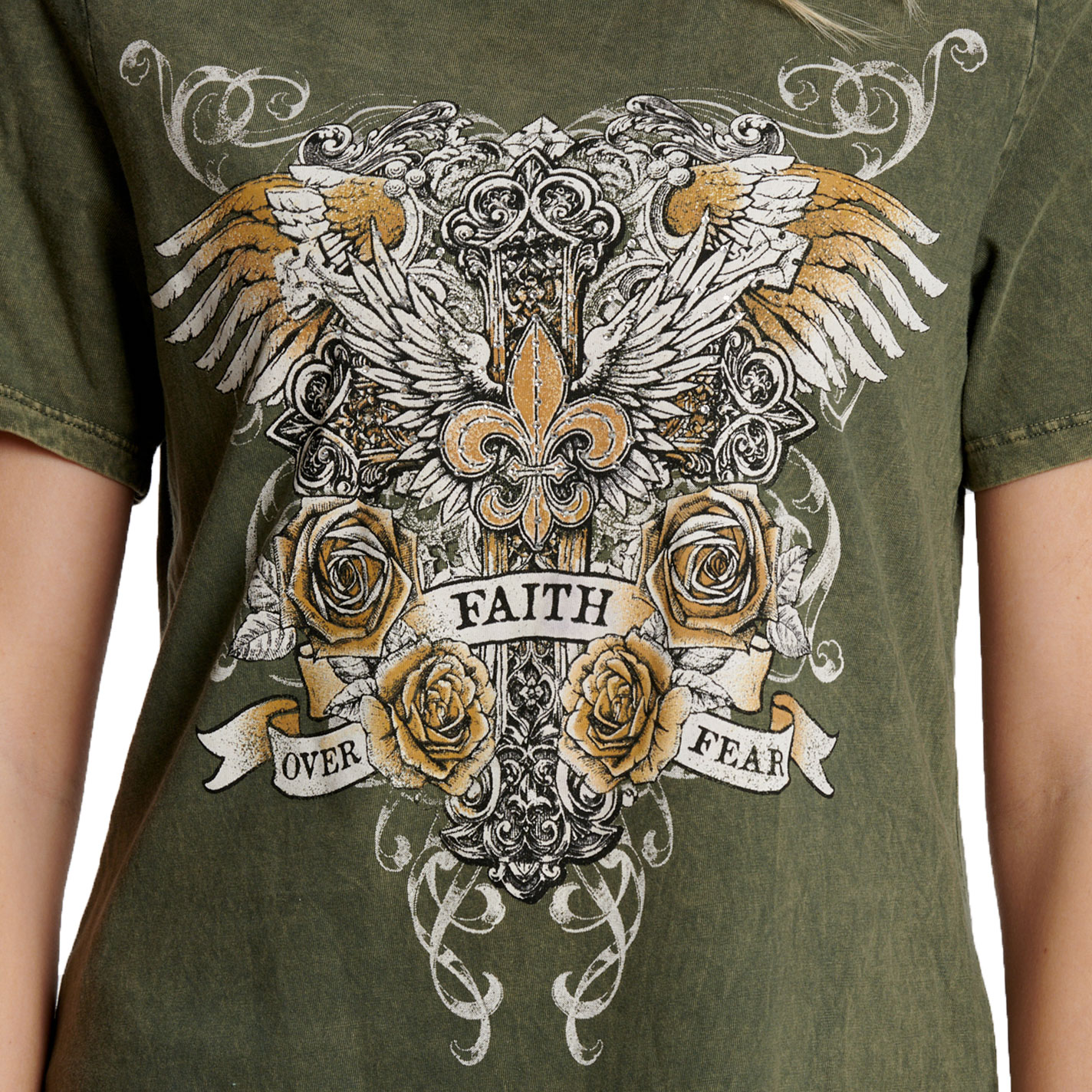 R. Rouge Women's Olive Green Faith Over Fear Top - Image 1
