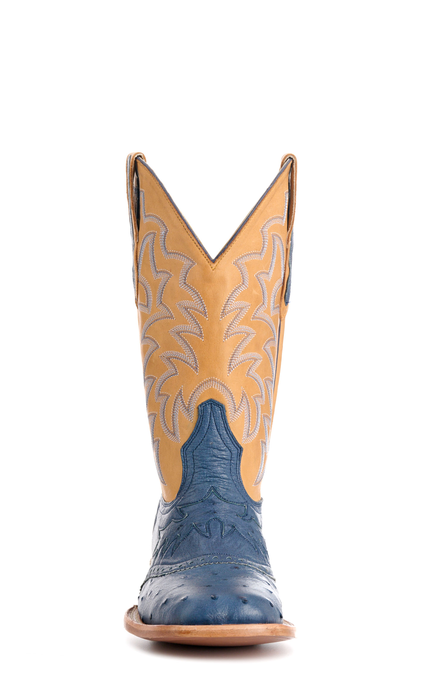 Cavender's Women's Blue Ostrich & Honey Wide Square Toe Cowboy Boots - Image 1