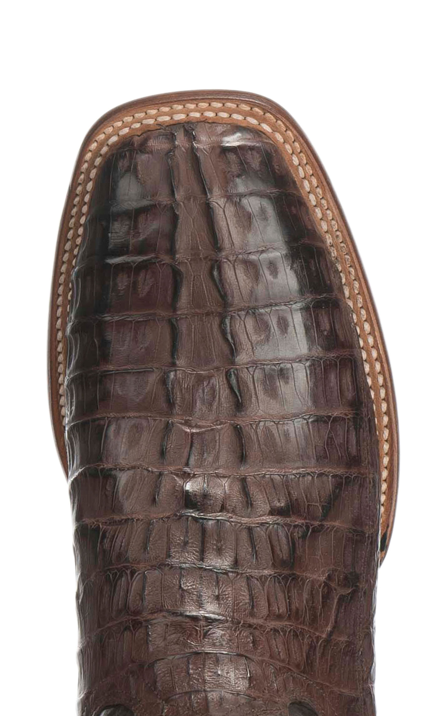 Lucchese Men's Barrel Brown and Chocolate Caiman Tail Wide Square Toe Exotic Cowboy Boots - Image 1