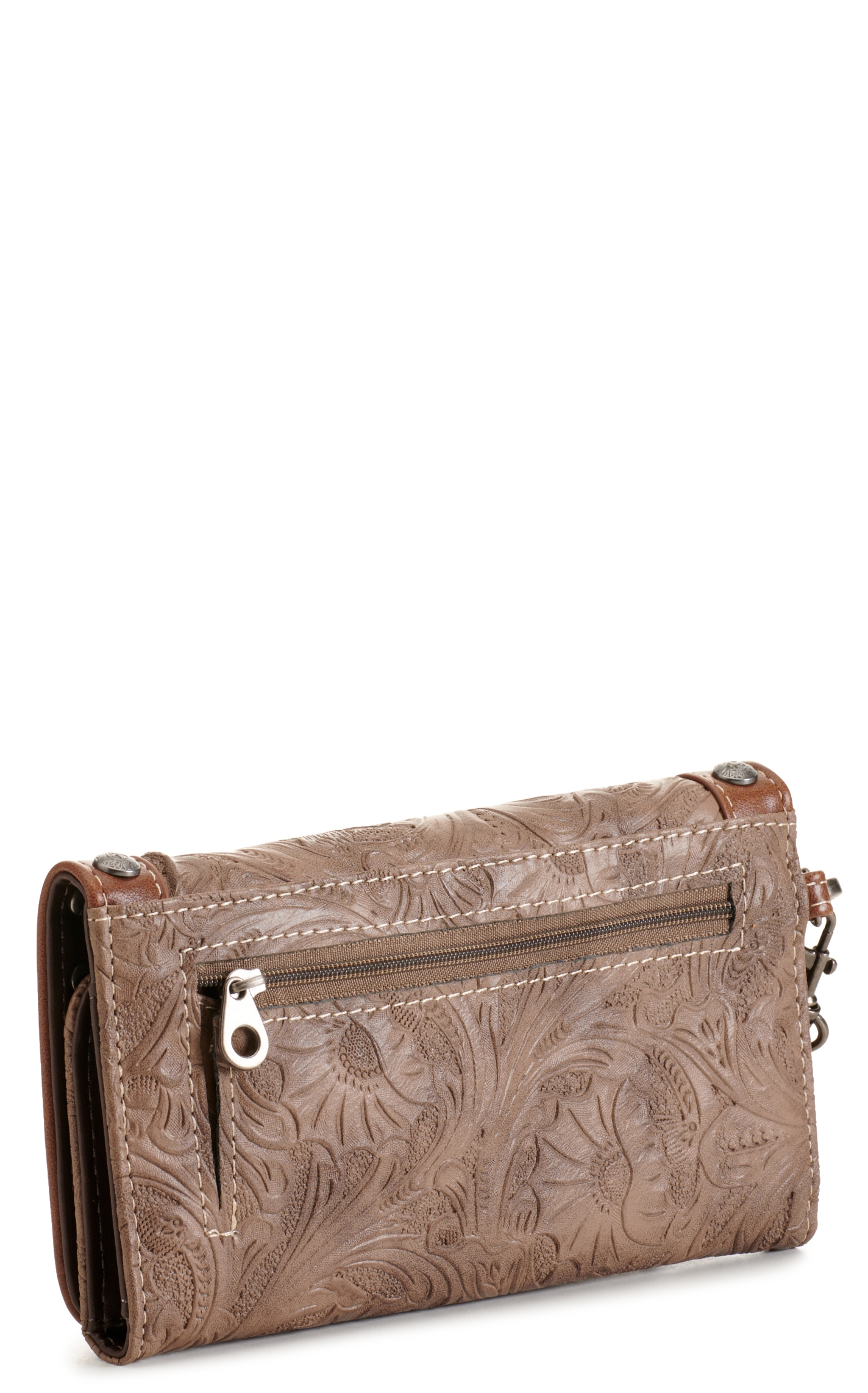 Blazin Roxx Ariana Brown Tooled with Tassel Studded Clutch Wallet - Image 1