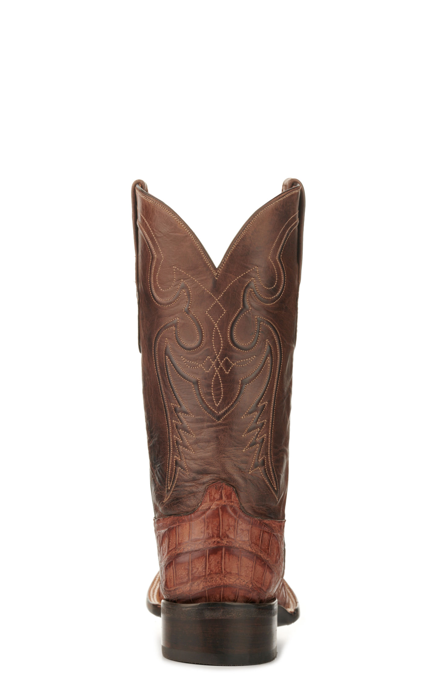 Black Jack Men's Burnished Barnwood and Brown Caiman Belly Wide Square Toe Exotic Cowboy Boots - Image 1